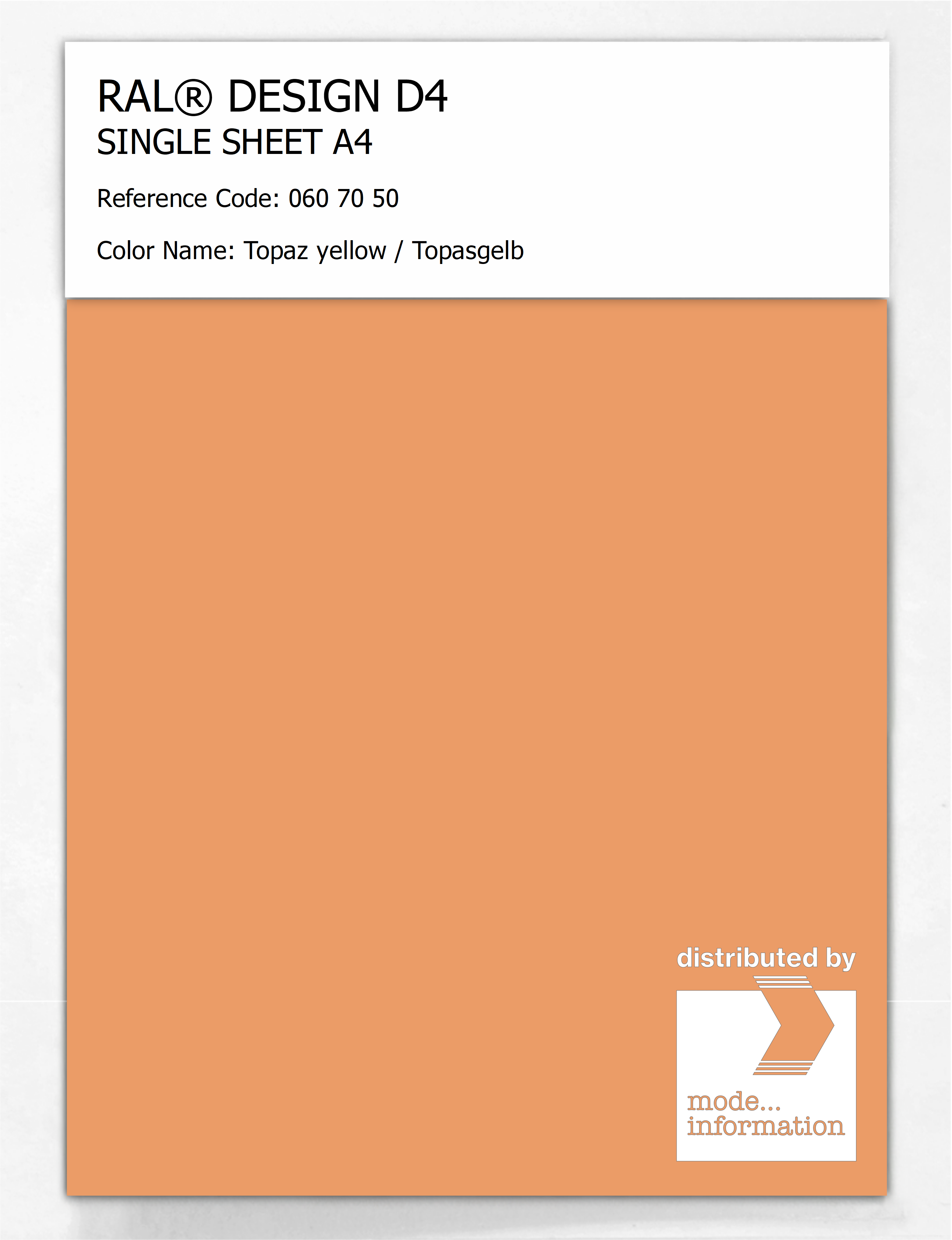 Product image 1 of the product “RAL® DESIGN D4 SINGLE SHEET A4 060 70 50 Topaz yellow / Topasgelb ”