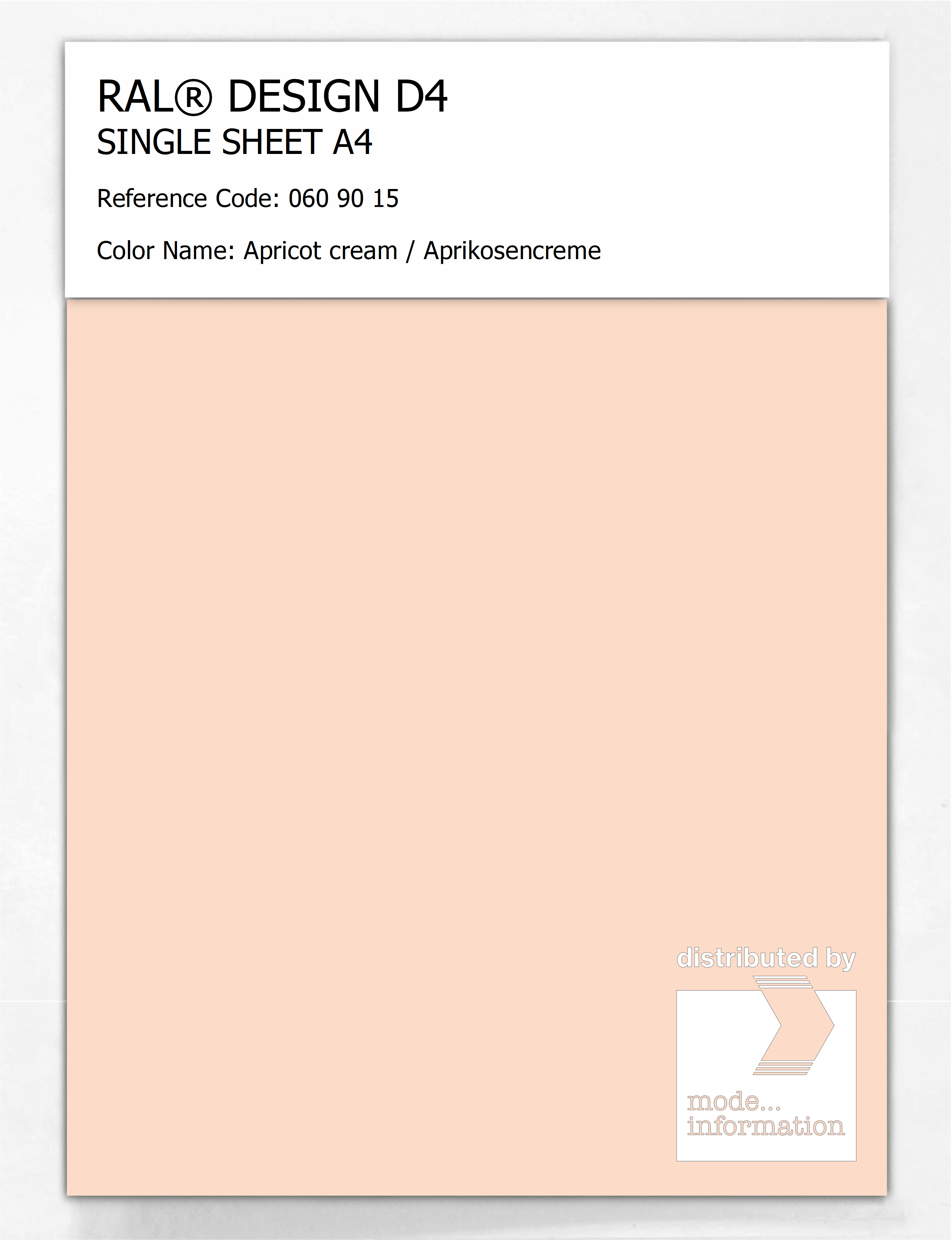 Product image 1 of the product “RAL® DESIGN D4 SINGLE SHEET A4 060 90 15 Apricot cream / Aprikosencreme ”