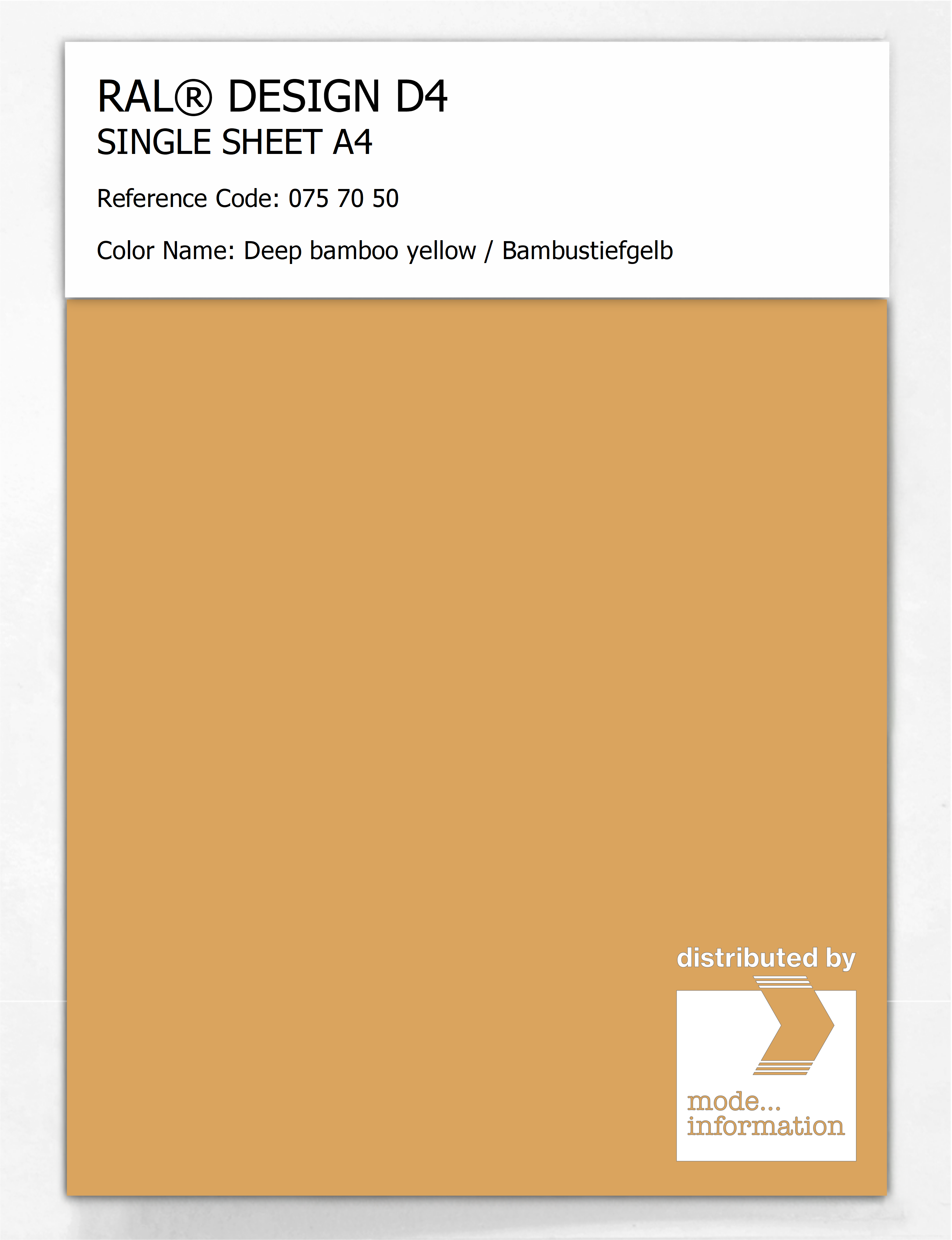 Artikelbild 1 des Artikels “RAL® DESIGN D4 SINGLE SHEET A4 075 70 50 Deep bamboo yellow / Bambustiefgelb “