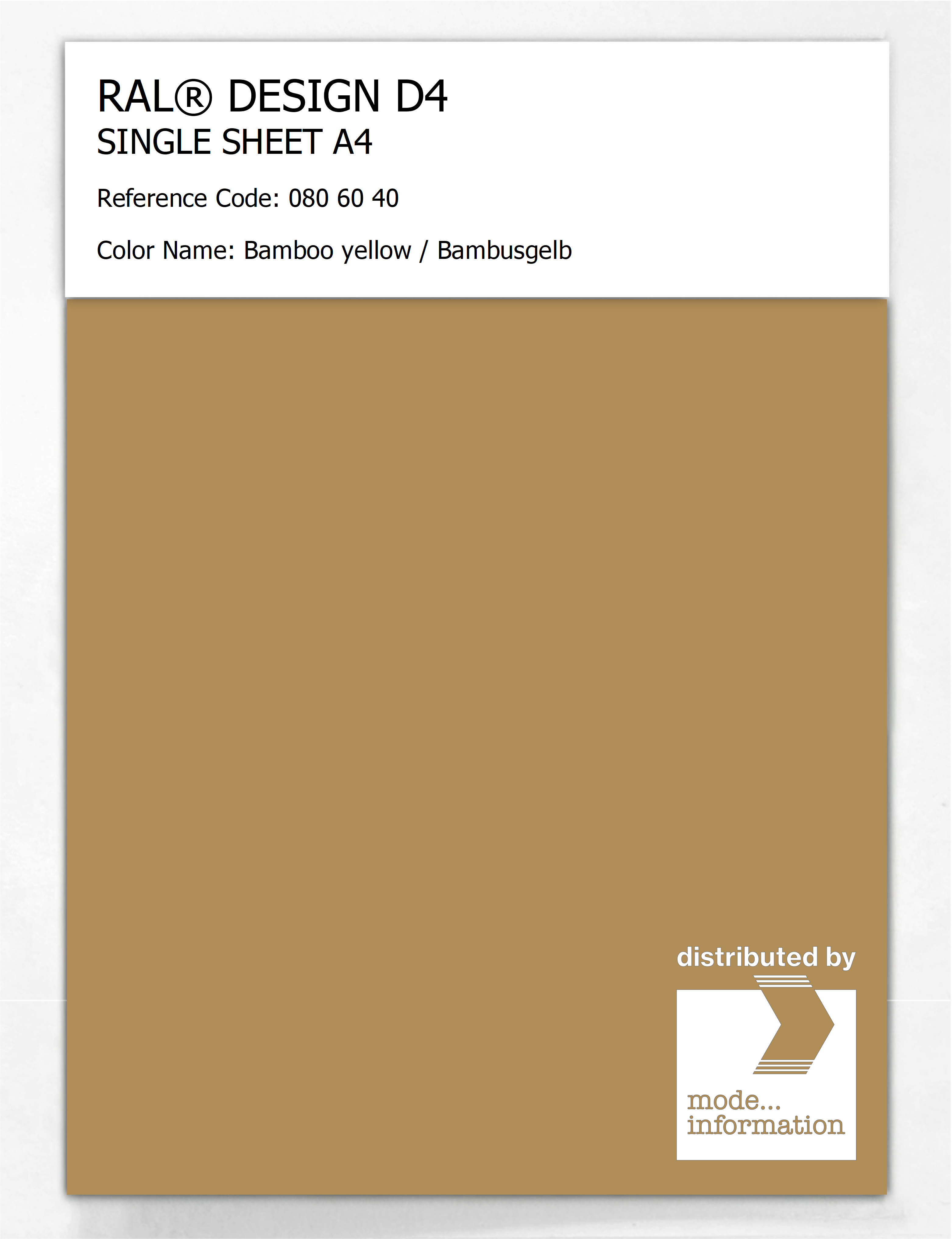 Artikelbild 1 des Artikels “RAL® DESIGN D4 SINGLE SHEET A4 080 60 40 Bamboo yellow / Bambusgelb “