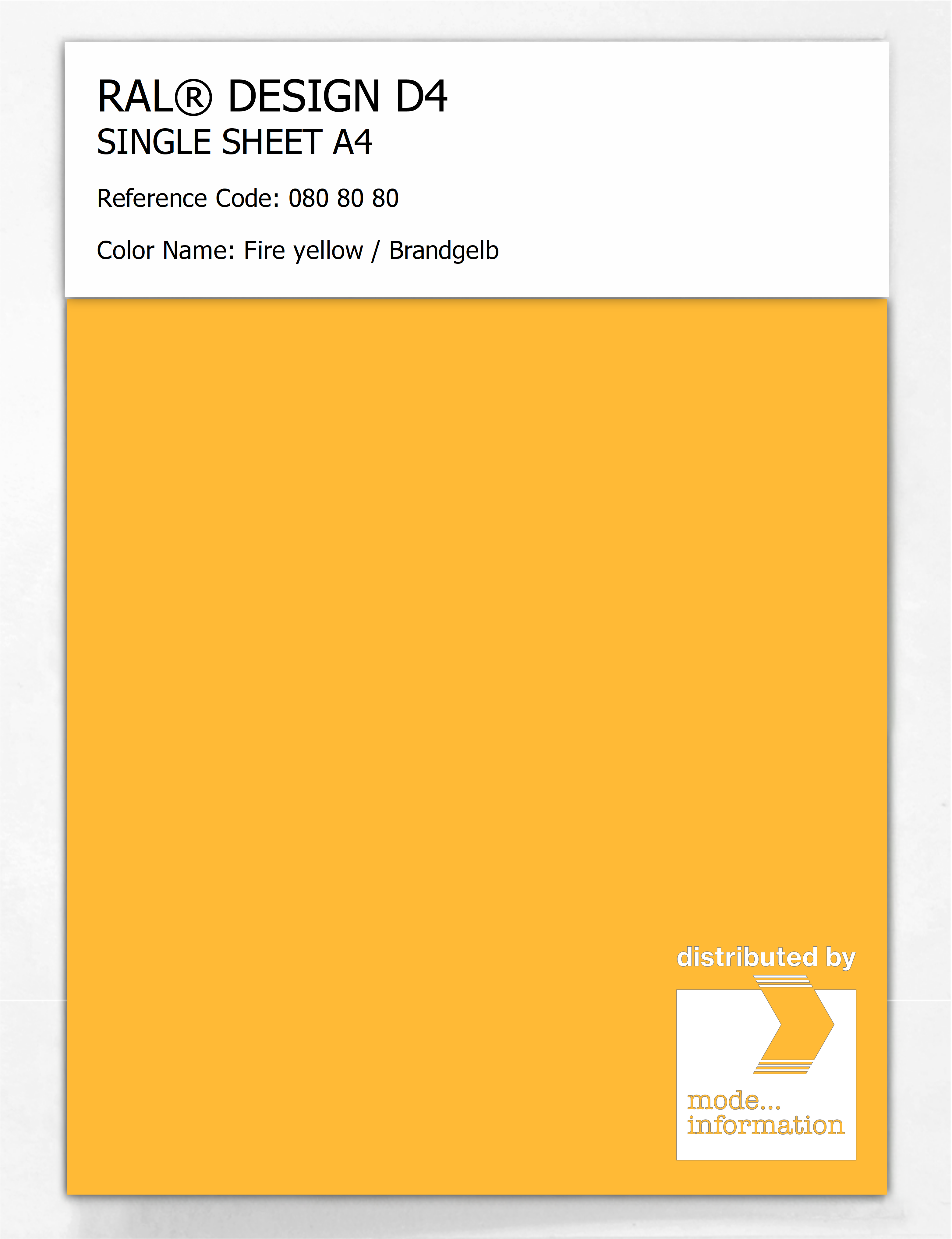 Product image 1 of the product “RAL® DESIGN D4 SINGLE SHEET A4 080 80 80 Fire yellow / Brandgelb ”