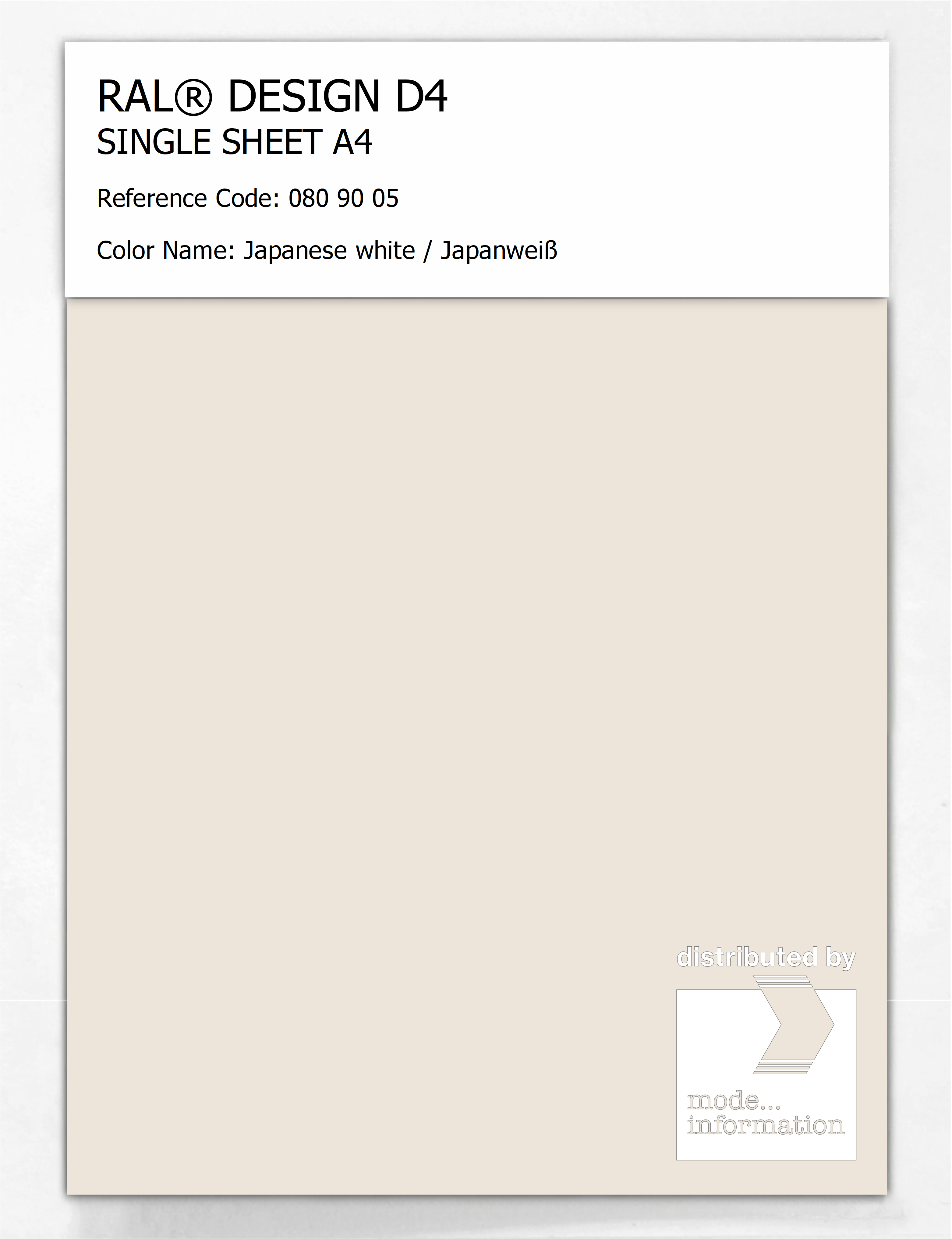 Artikelbild 1 des Artikels “RAL® DESIGN D4 SINGLE SHEET A4 080 90 05 Japanese white / Japanweiß “