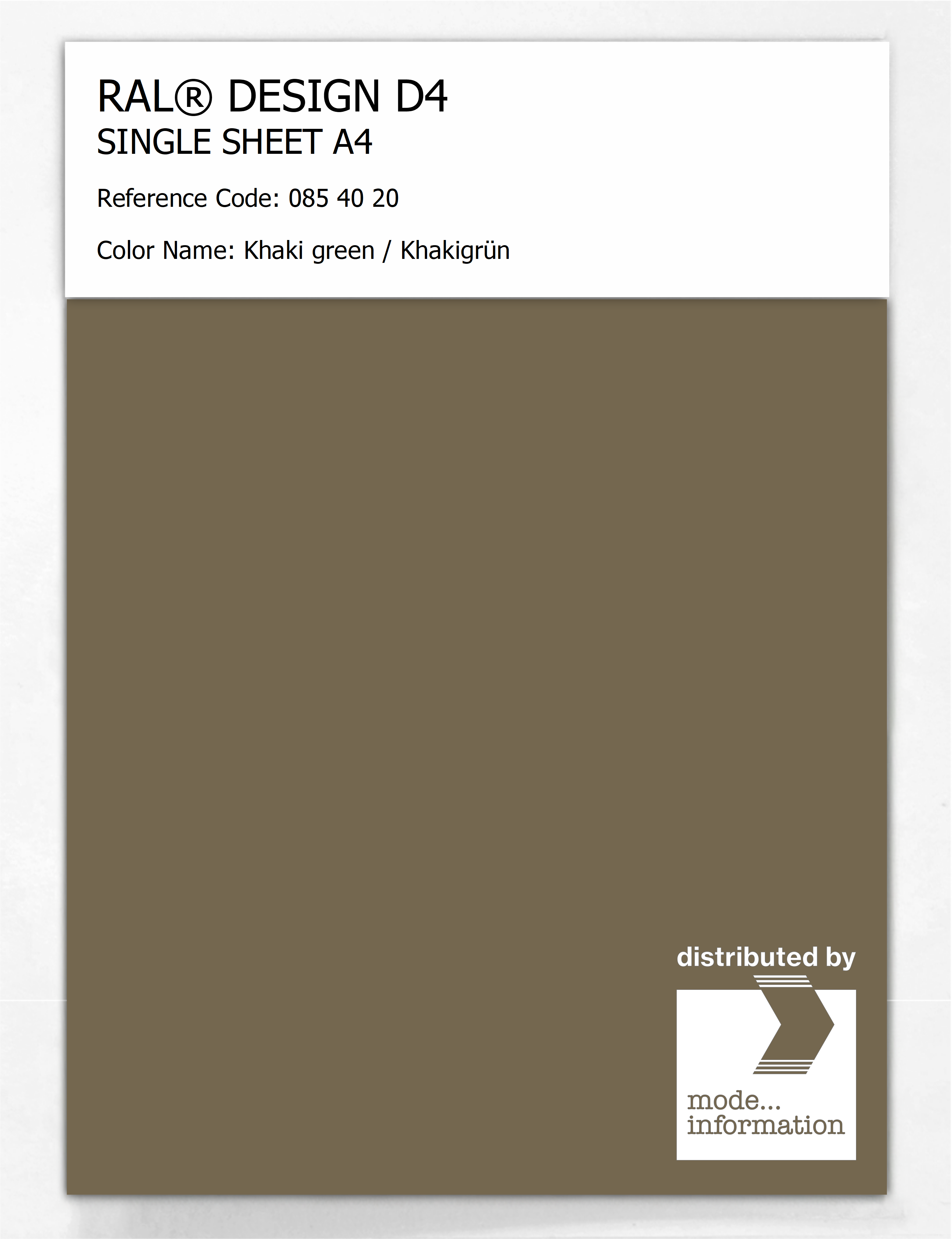 Product image 1 of the product “RAL® DESIGN D4 SINGLE SHEET A4 085 40 20 Khaki green / Khakigrün ”