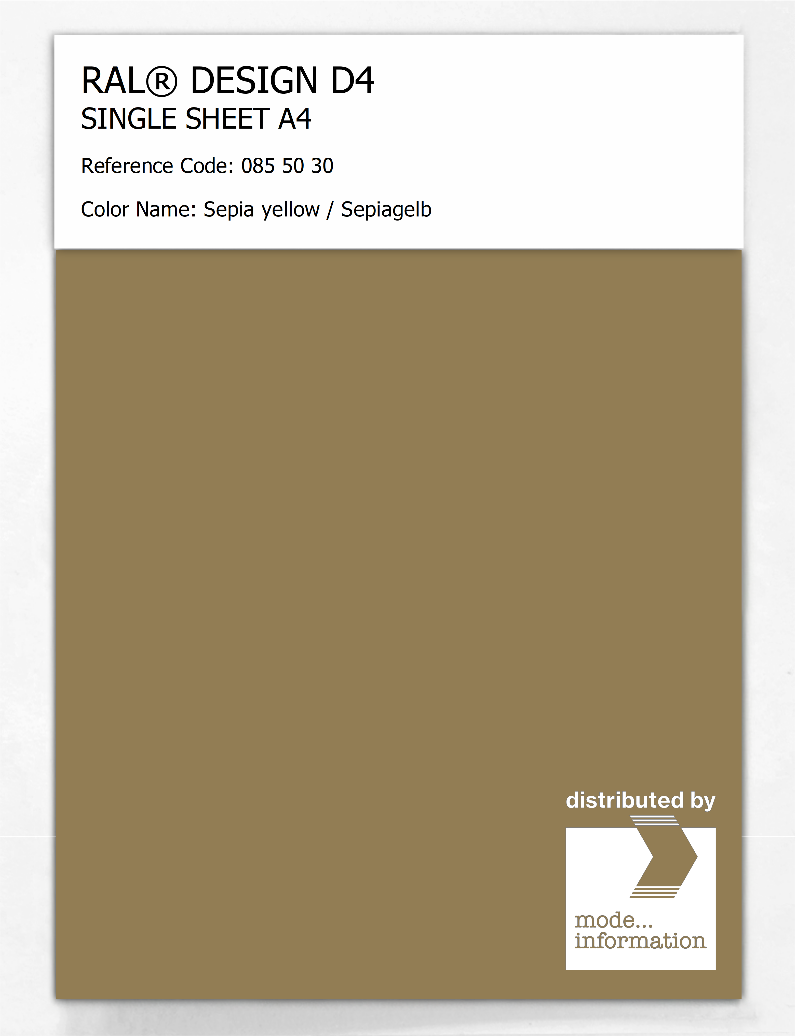 Product image 1 of the product “RAL® DESIGN D4 SINGLE SHEET A4 085 50 30 Sepia yellow / Sepiagelb ”