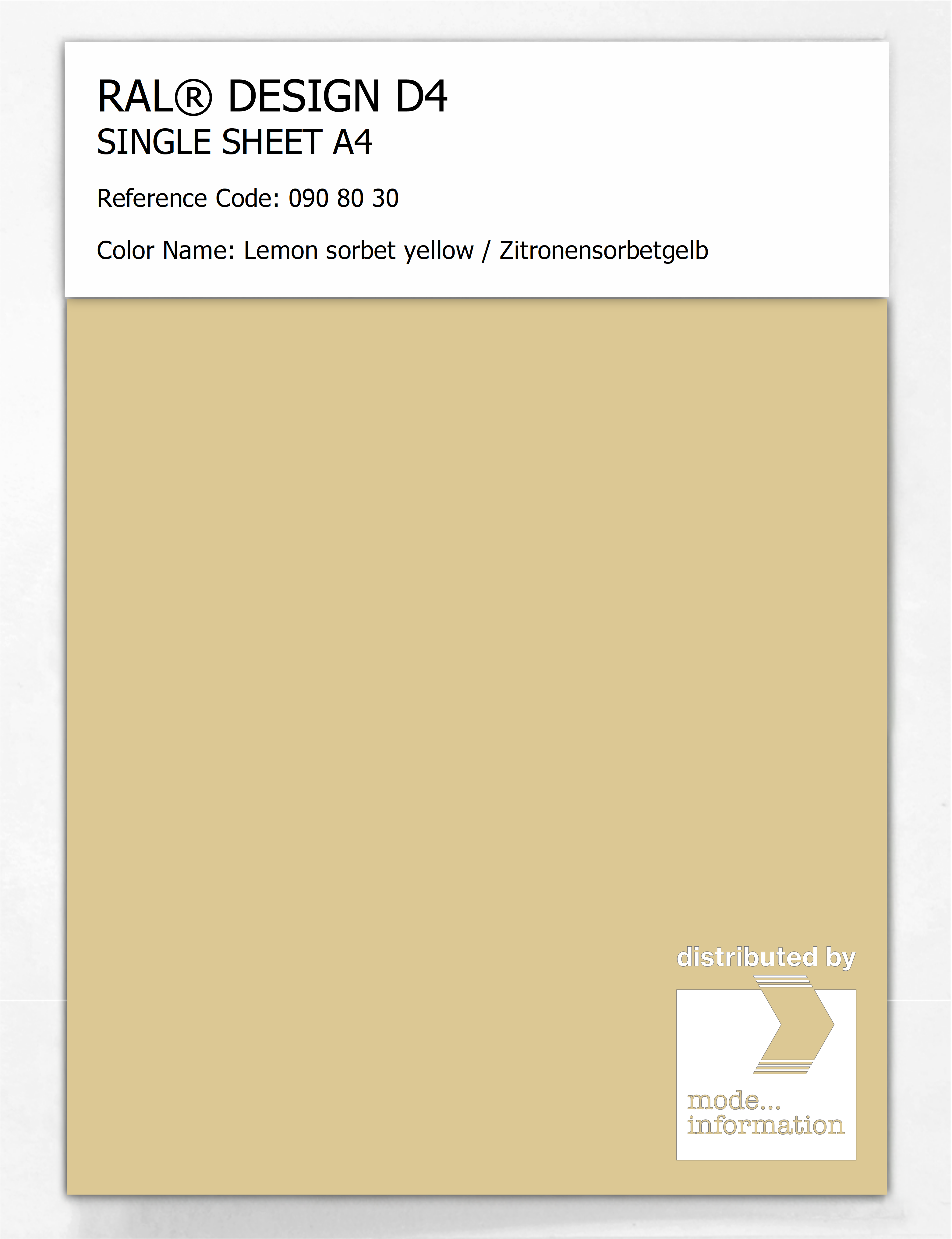 Artikelbild 1 des Artikels “RAL® DESIGN D4 SINGLE SHEET A4 090 80 30 Lemon sorbet yellow / Zitronensorbetgelb “