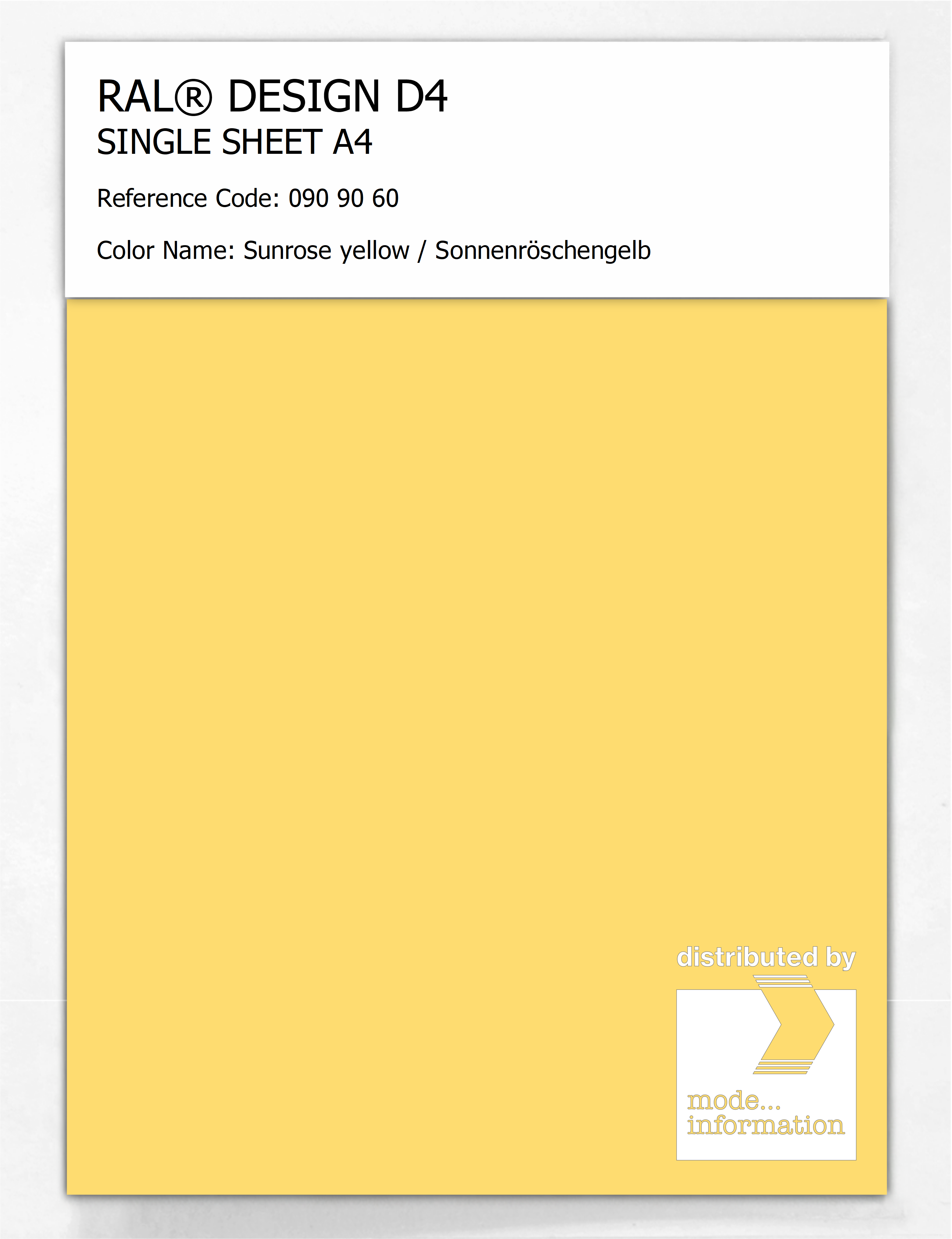 Product image 1 of the product “RAL® DESIGN D4 SINGLE SHEET A4 090 90 60 Sunrose yellow / Sonnenröschengelb ”