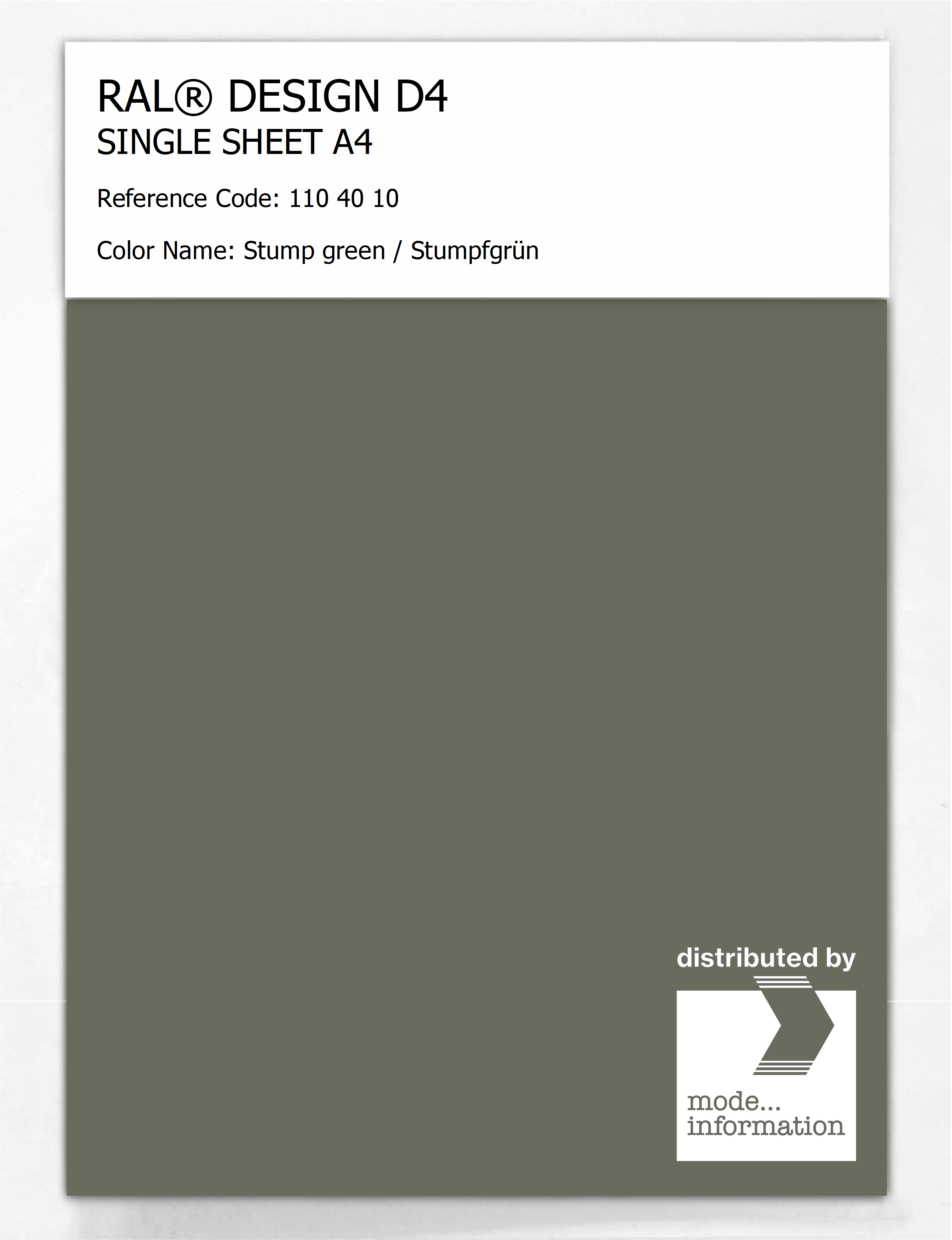 Product image 1 of the product “RAL® DESIGN D4 SINGLE SHEET A4 110 40 10 Stump green / Stumpfgrün ”