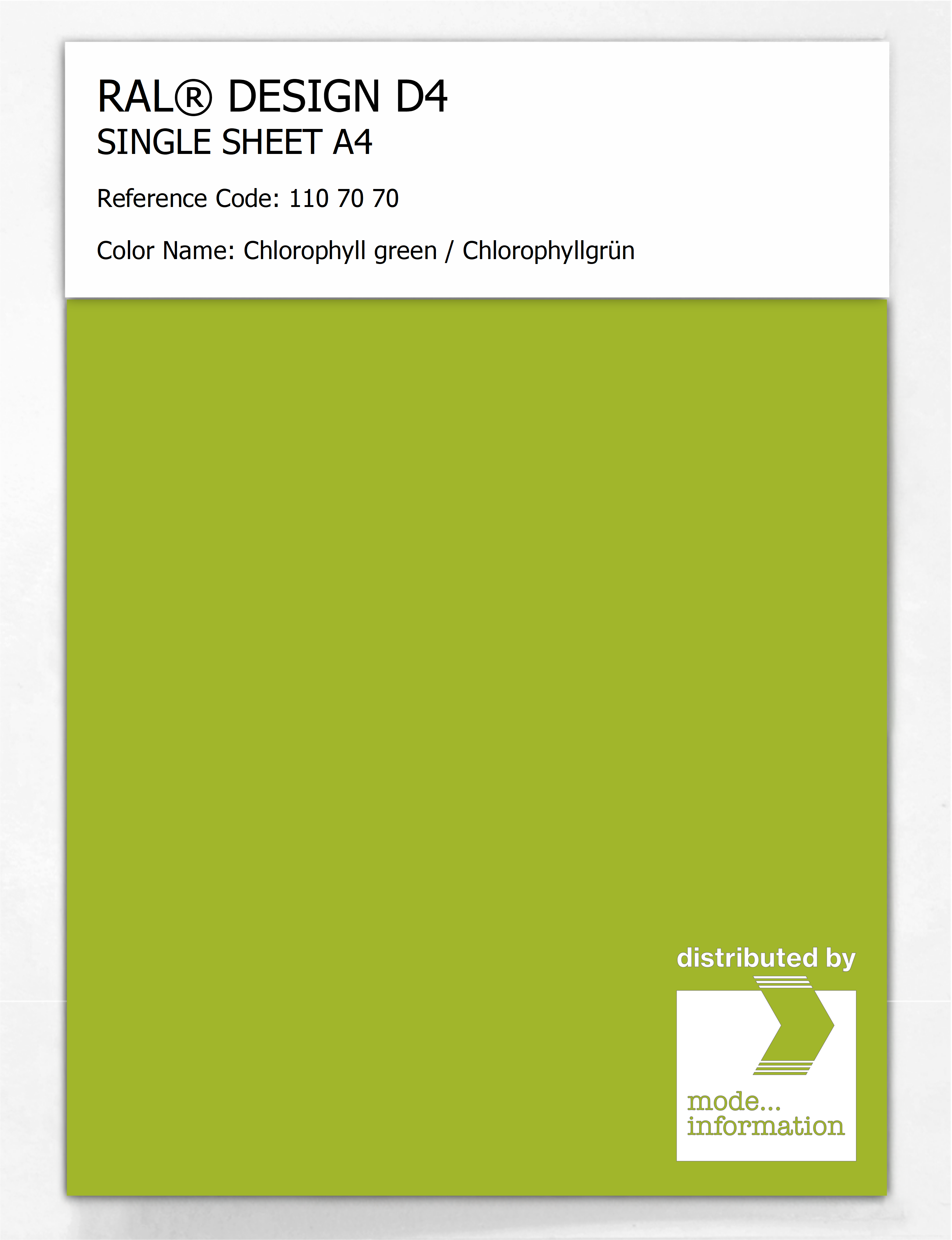 Product image 1 of the product “RAL® DESIGN D4 SINGLE SHEET A4 110 70 70 Chlorophyll green / Chlorophyllgrün ”