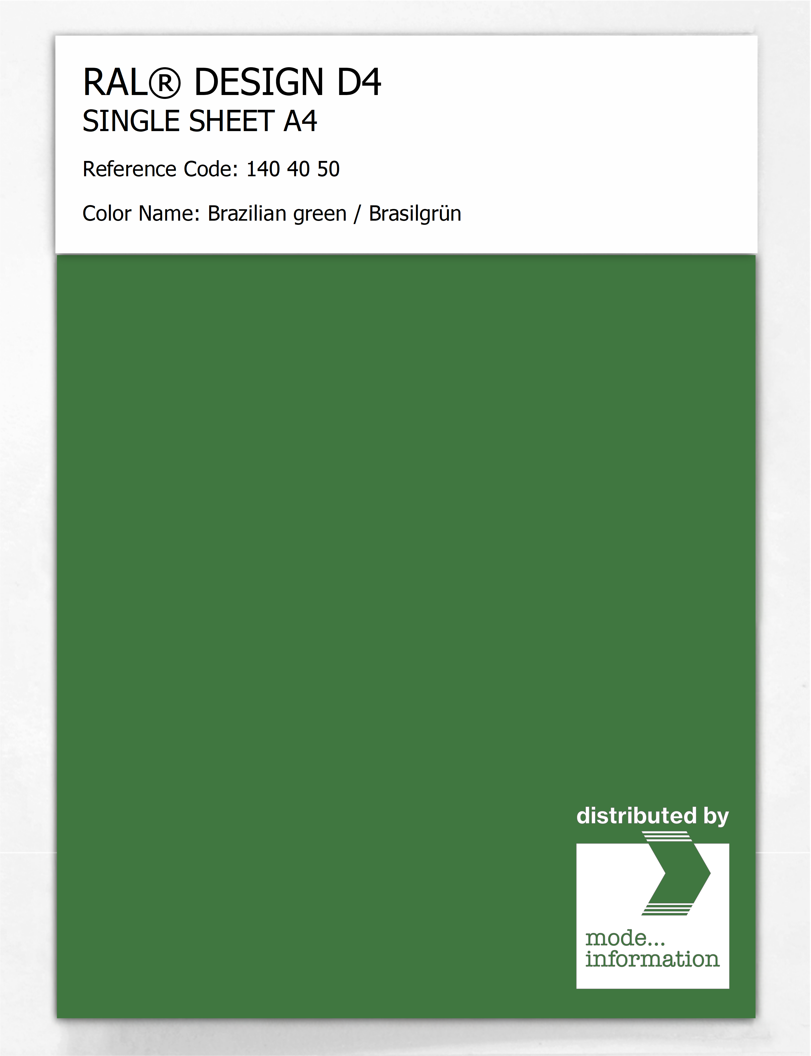 Artikelbild 1 des Artikels “RAL® DESIGN D4 SINGLE SHEET A4 140 40 50 Brazilian green / Brasilgrün “