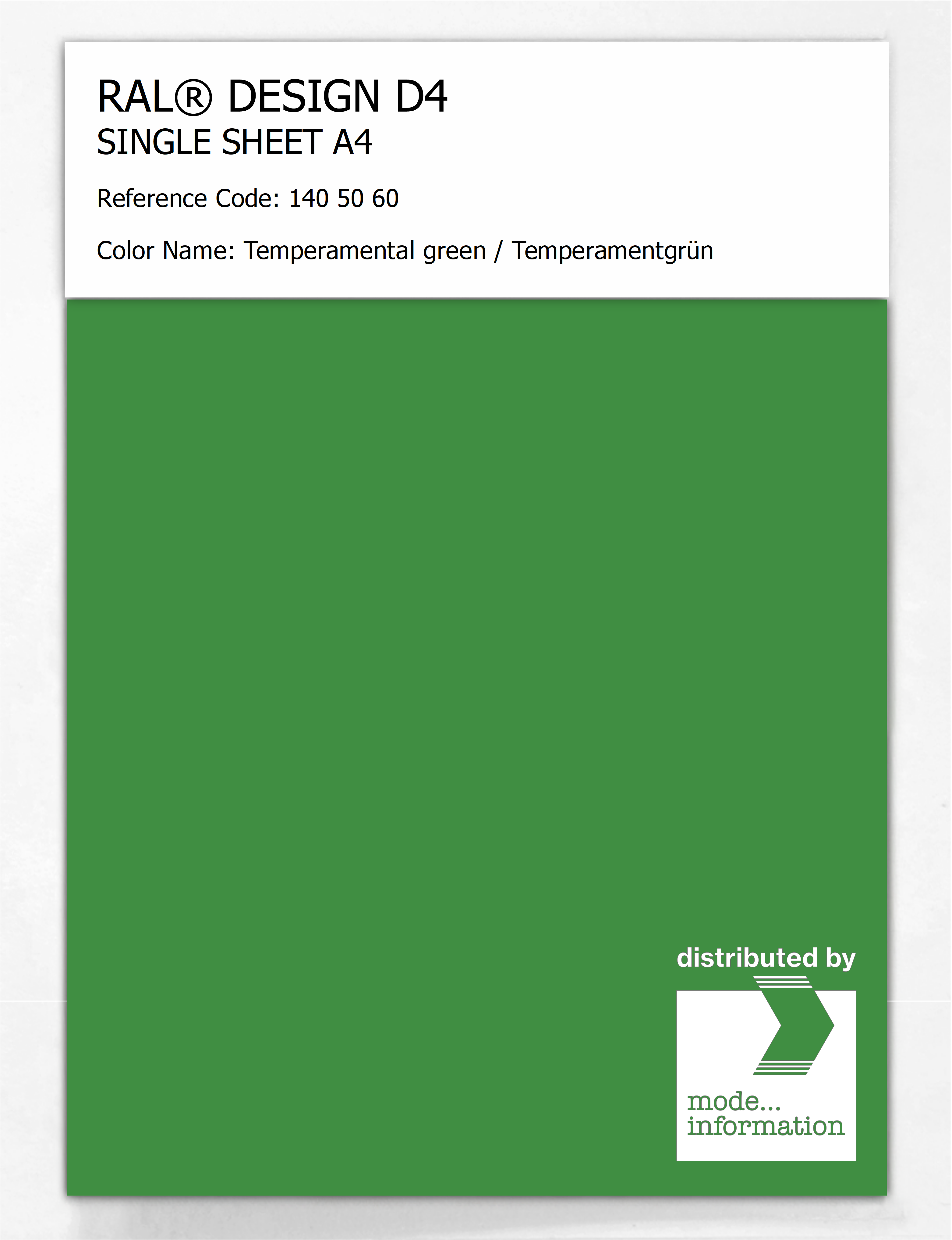 Product image 1 of the product “RAL® DESIGN D4 SINGLE SHEET A4 140 50 60 Temperamental green / Temperamentgrün ”