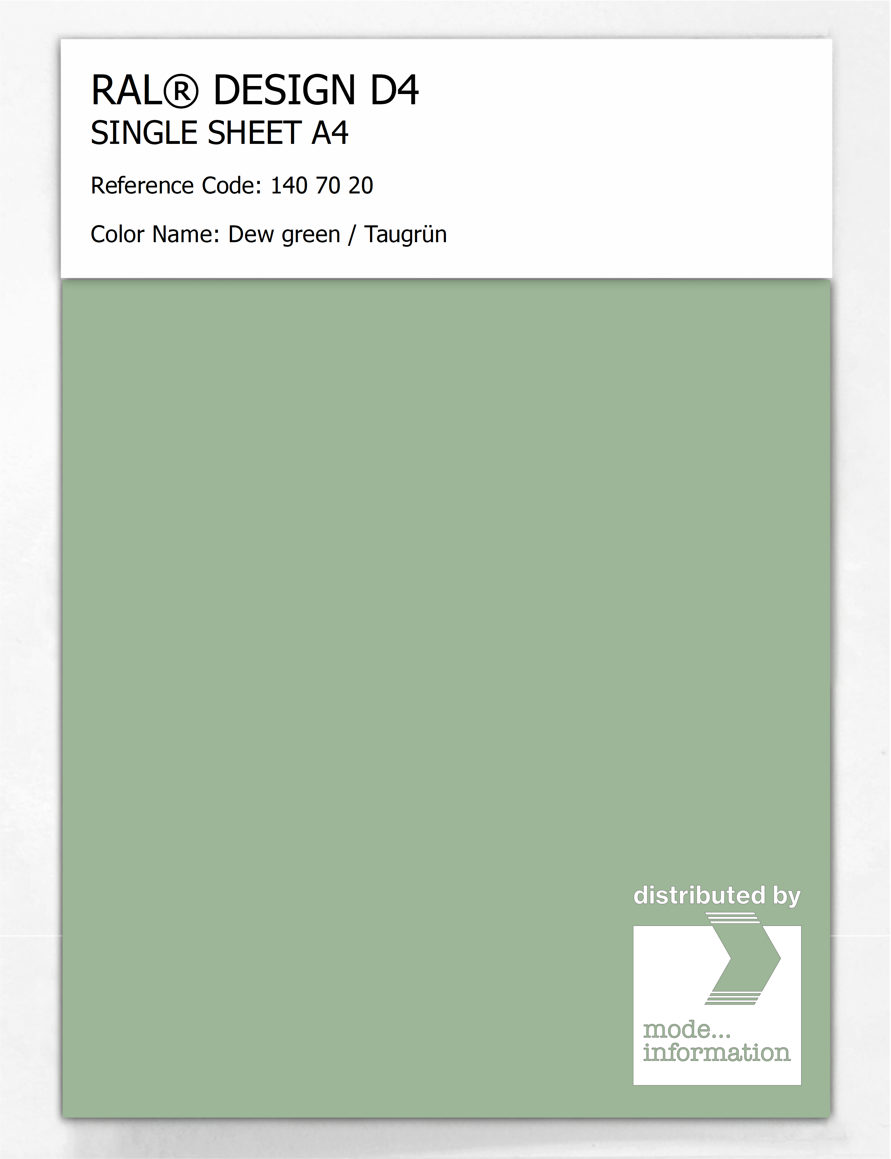Artikelbild 1 des Artikels “RAL® DESIGN D4 SINGLE SHEET A4 140 70 20 Dew green / Taugrün “
