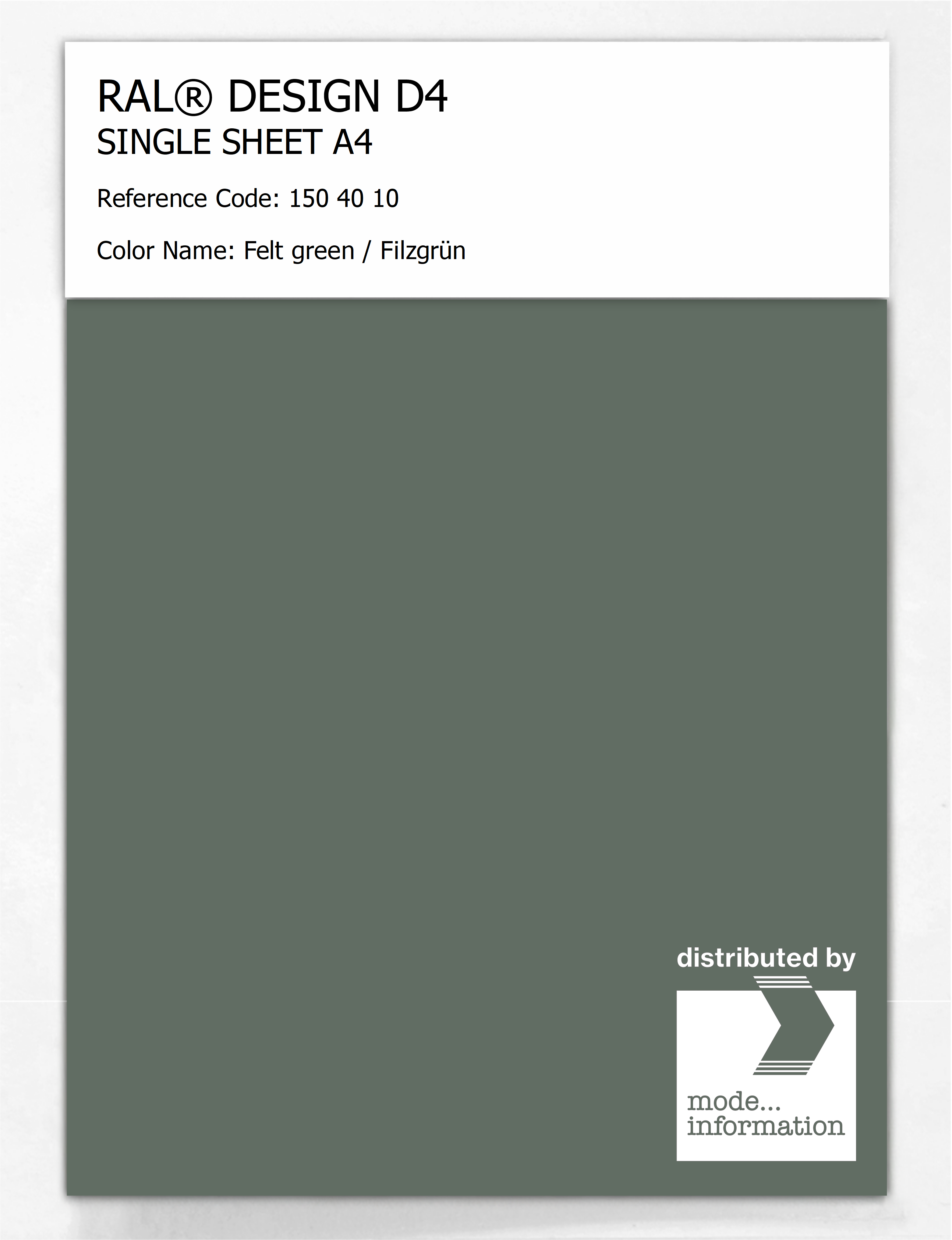 Artikelbild 1 des Artikels “RAL® DESIGN D4 SINGLE SHEET A4 150 40 10 Felt green / Filzgrün “