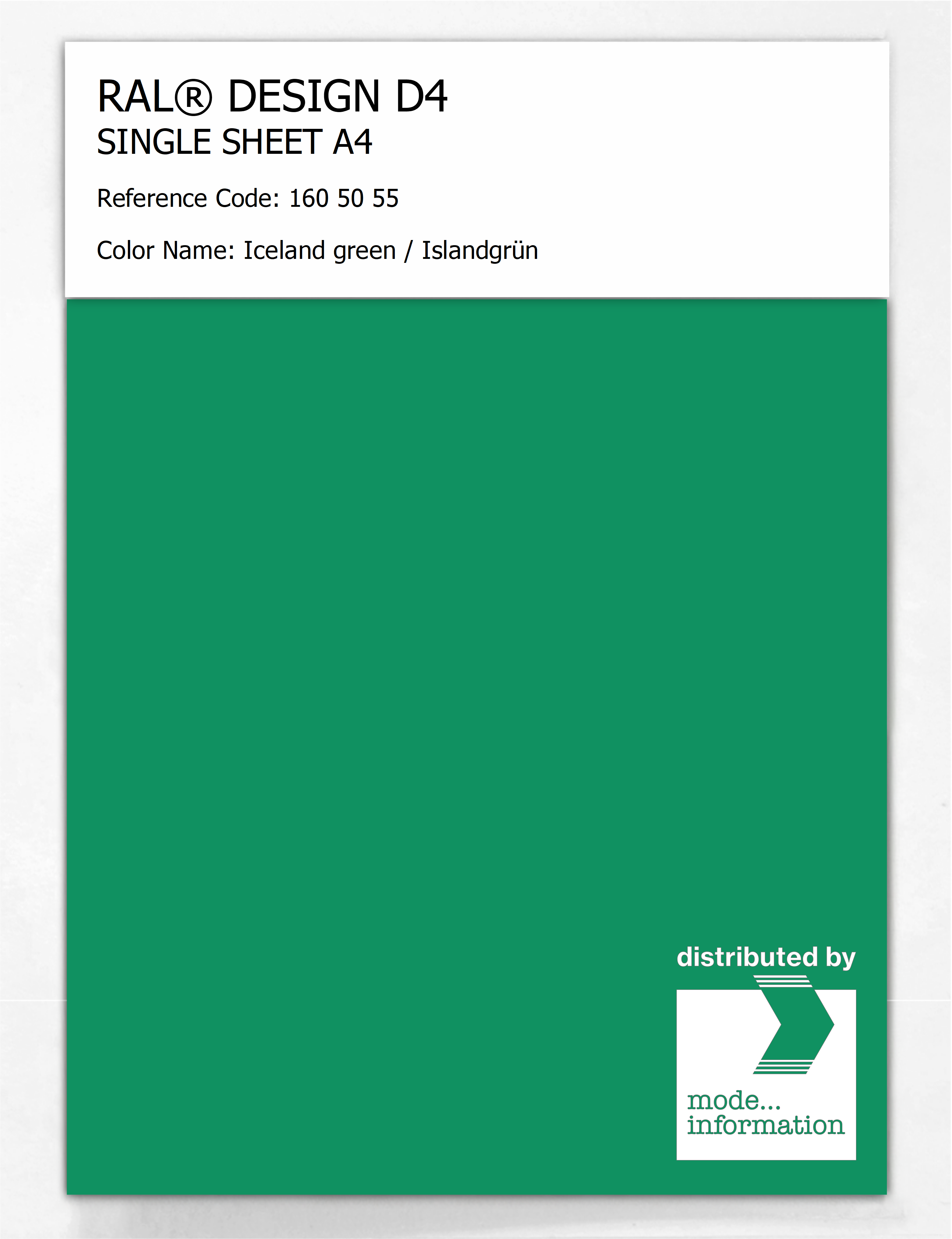 Product image 1 of the product “RAL® DESIGN D4 SINGLE SHEET A4 160 50 55 Iceland green / Islandgrün ”