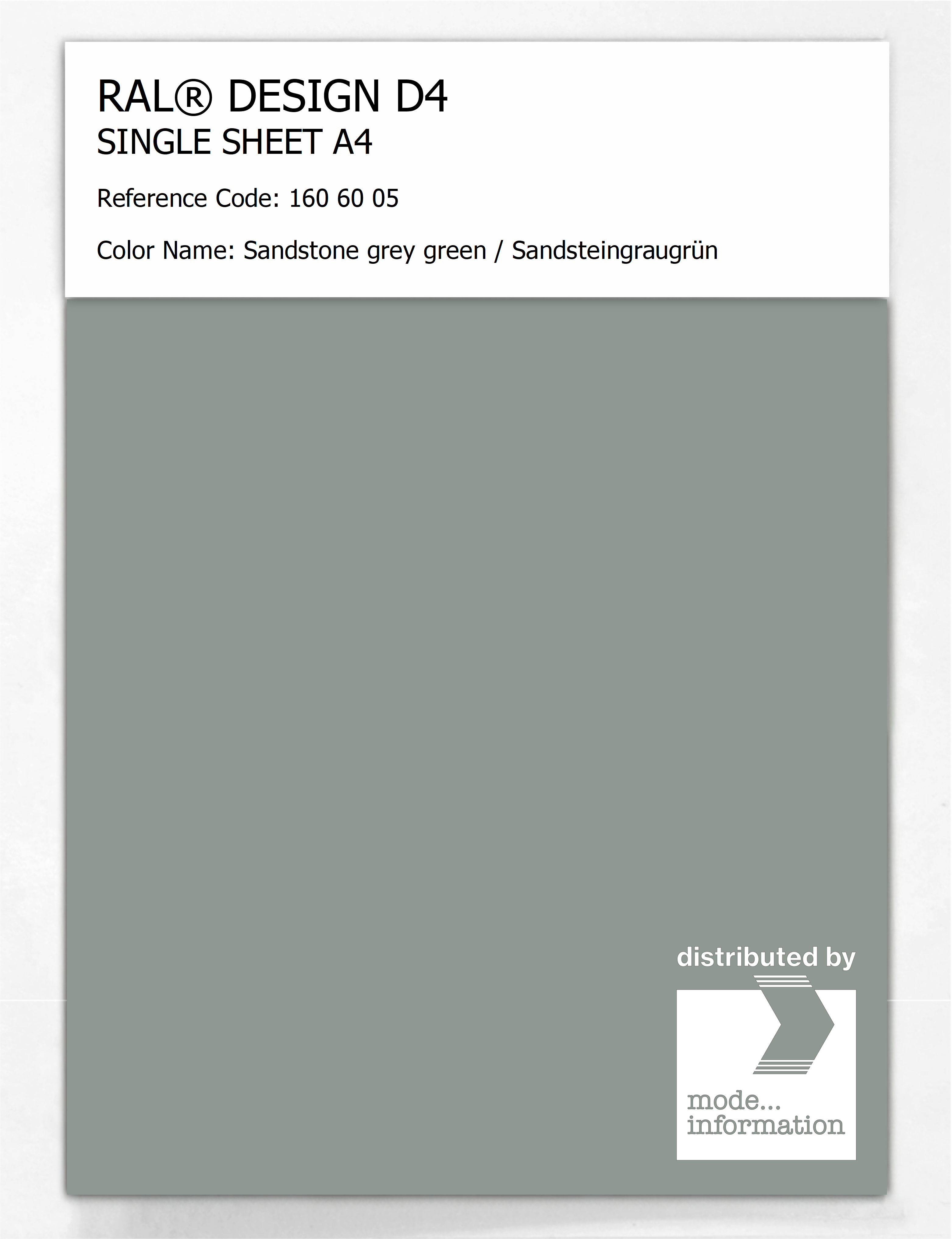 Product image 1 of the product “RAL® DESIGN D4 SINGLE SHEET A4 160 60 05 Sandstone grey green / Sandsteingraugrün ”