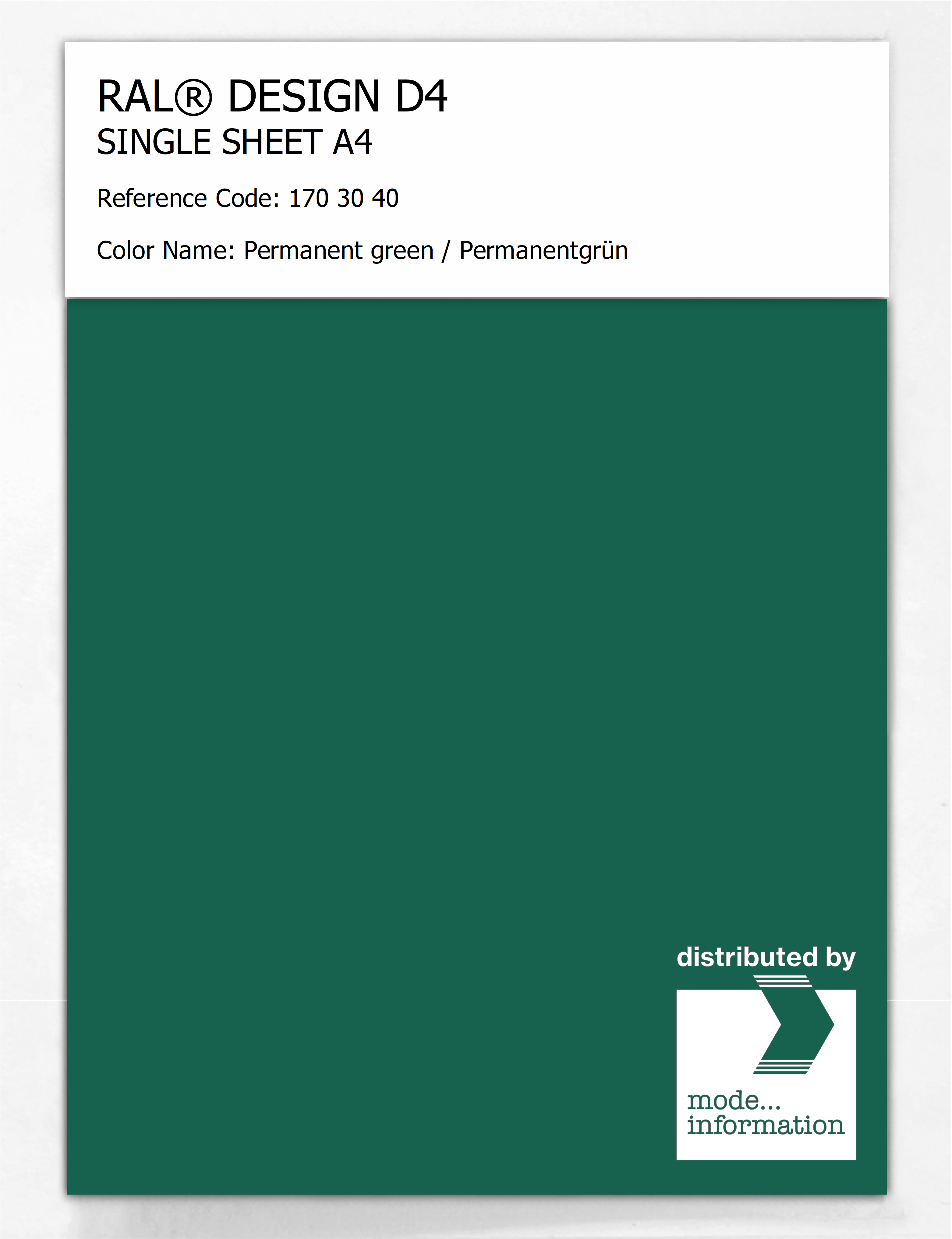 Artikelbild 1 des Artikels “RAL® DESIGN D4 SINGLE SHEET A4 170 30 40 Permanent green / Permanentgrün “