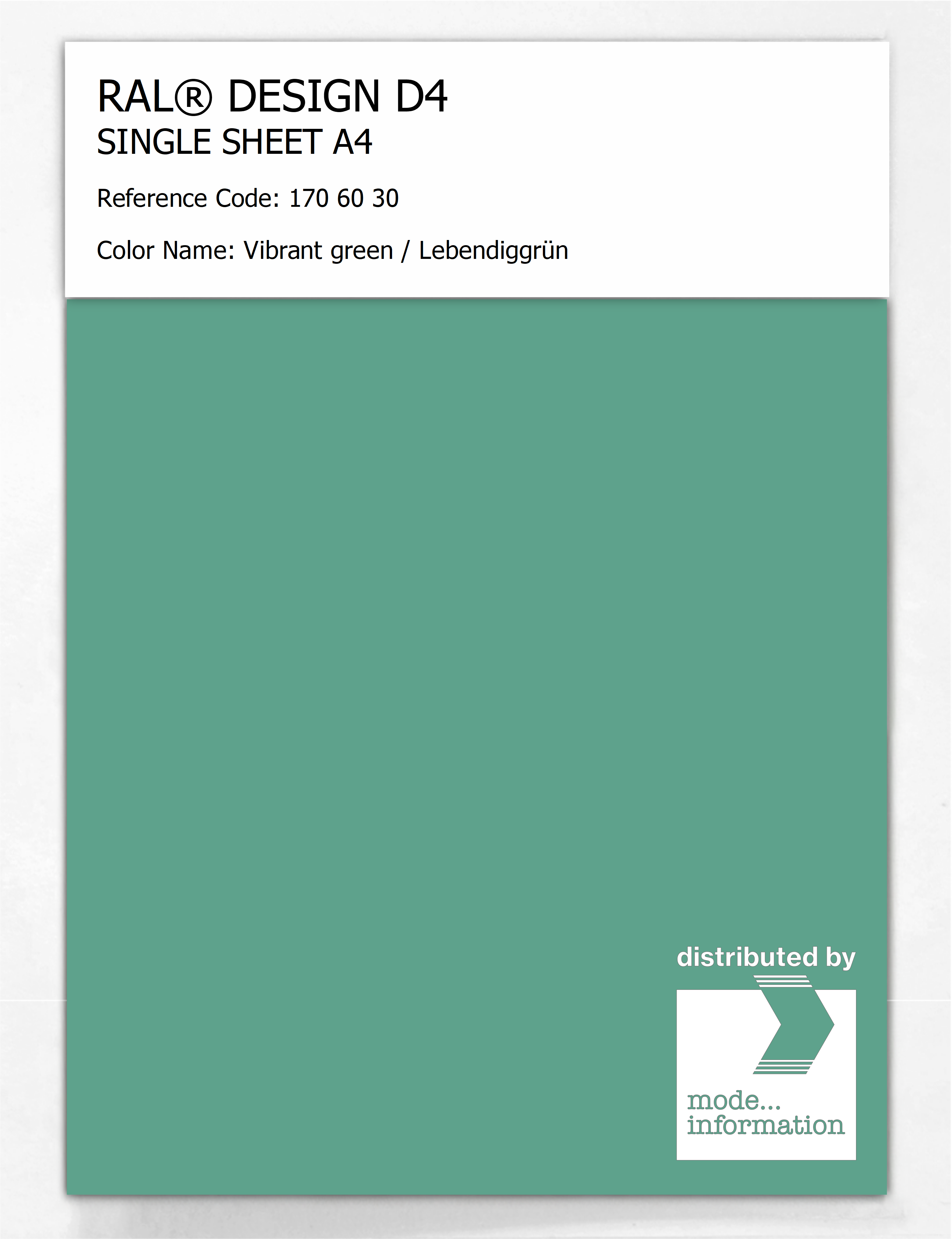 Product image 1 of the product “RAL® DESIGN D4 SINGLE SHEET A4 170 60 30 Vibrant green / Lebendiggrün ”