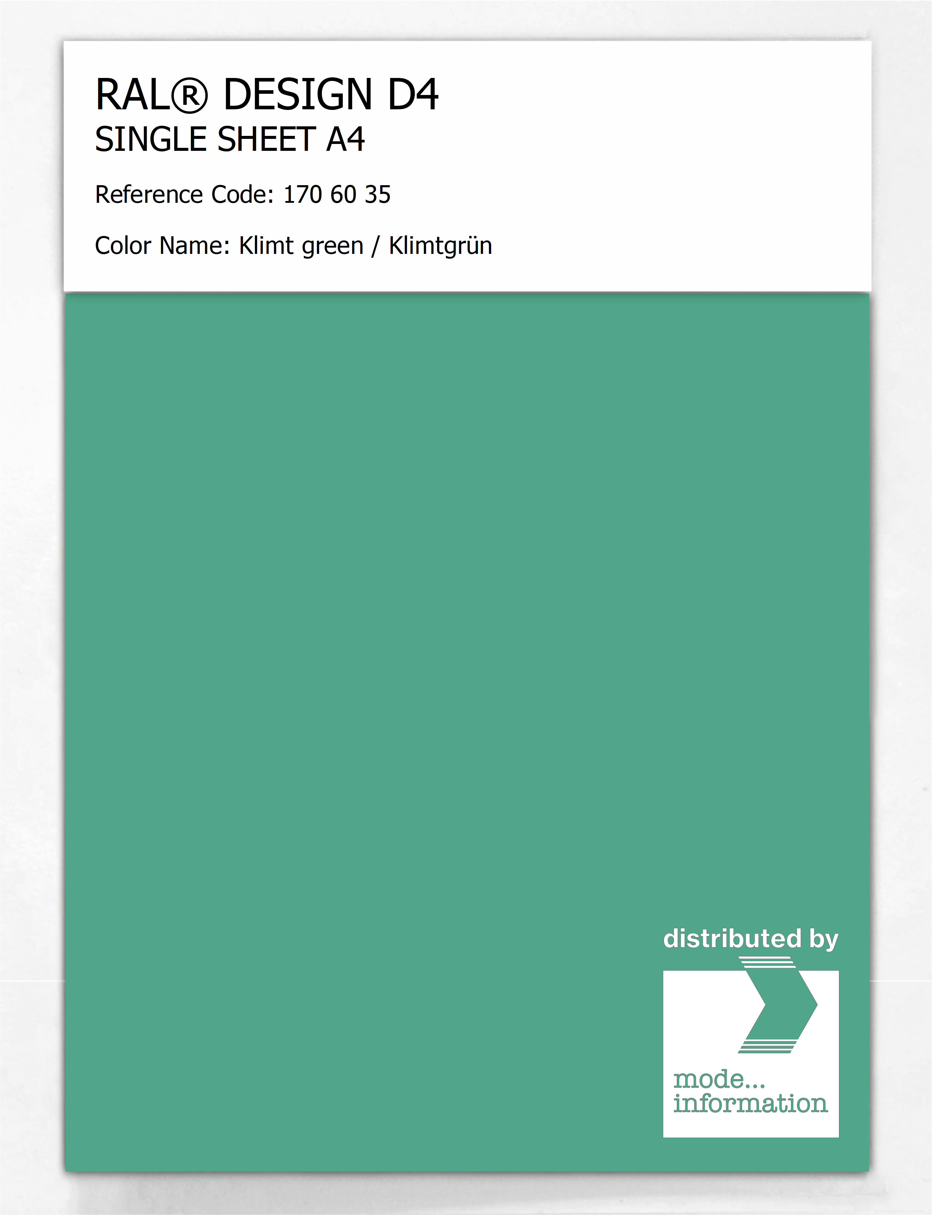 Product image 1 of the product “RAL® DESIGN D4 SINGLE SHEET A4 170 60 35 Klimt green / Klimtgrün ”