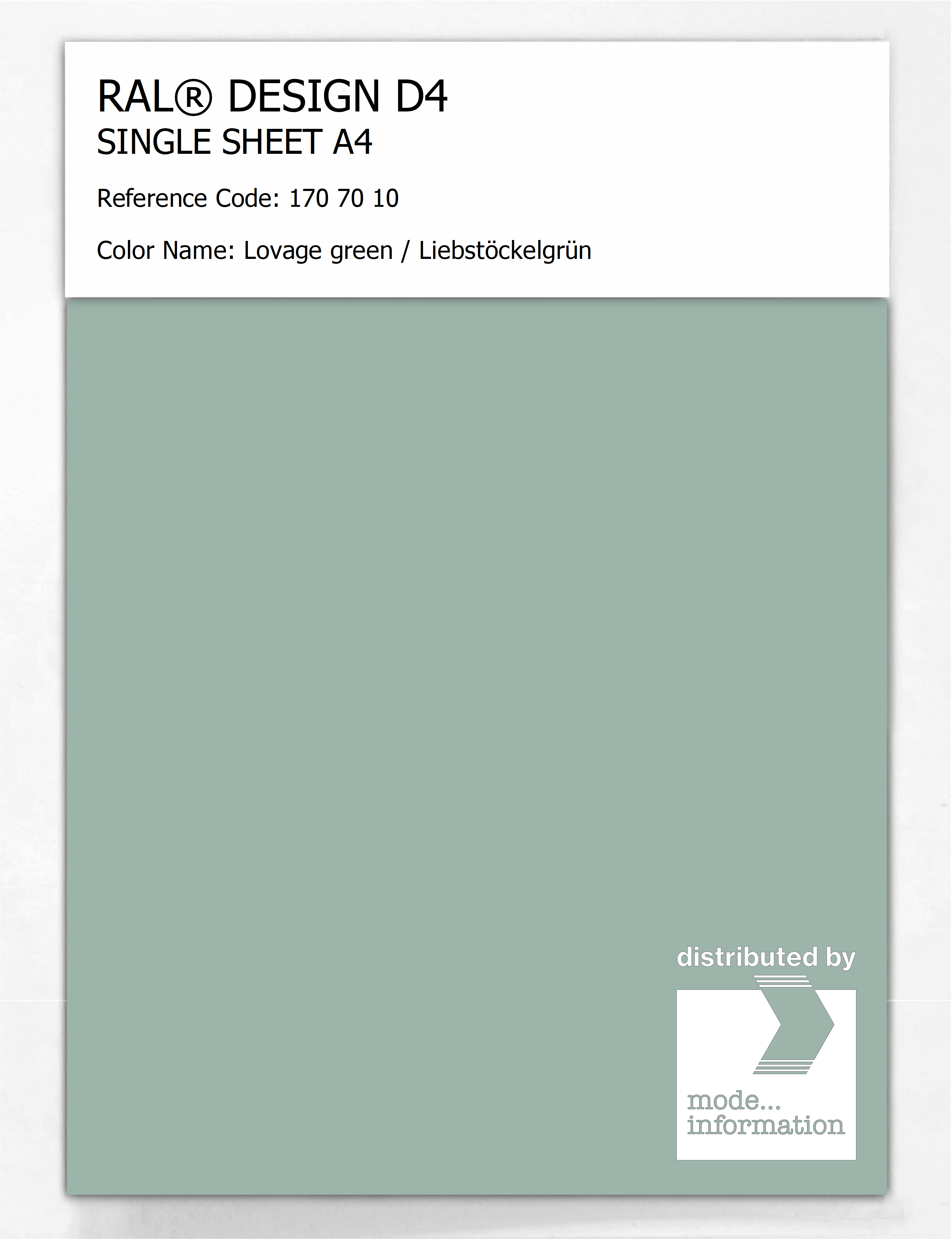 Artikelbild 1 des Artikels “RAL® DESIGN D4 SINGLE SHEET A4 170 70 10 Lovage green / Liebstöckelgrün “