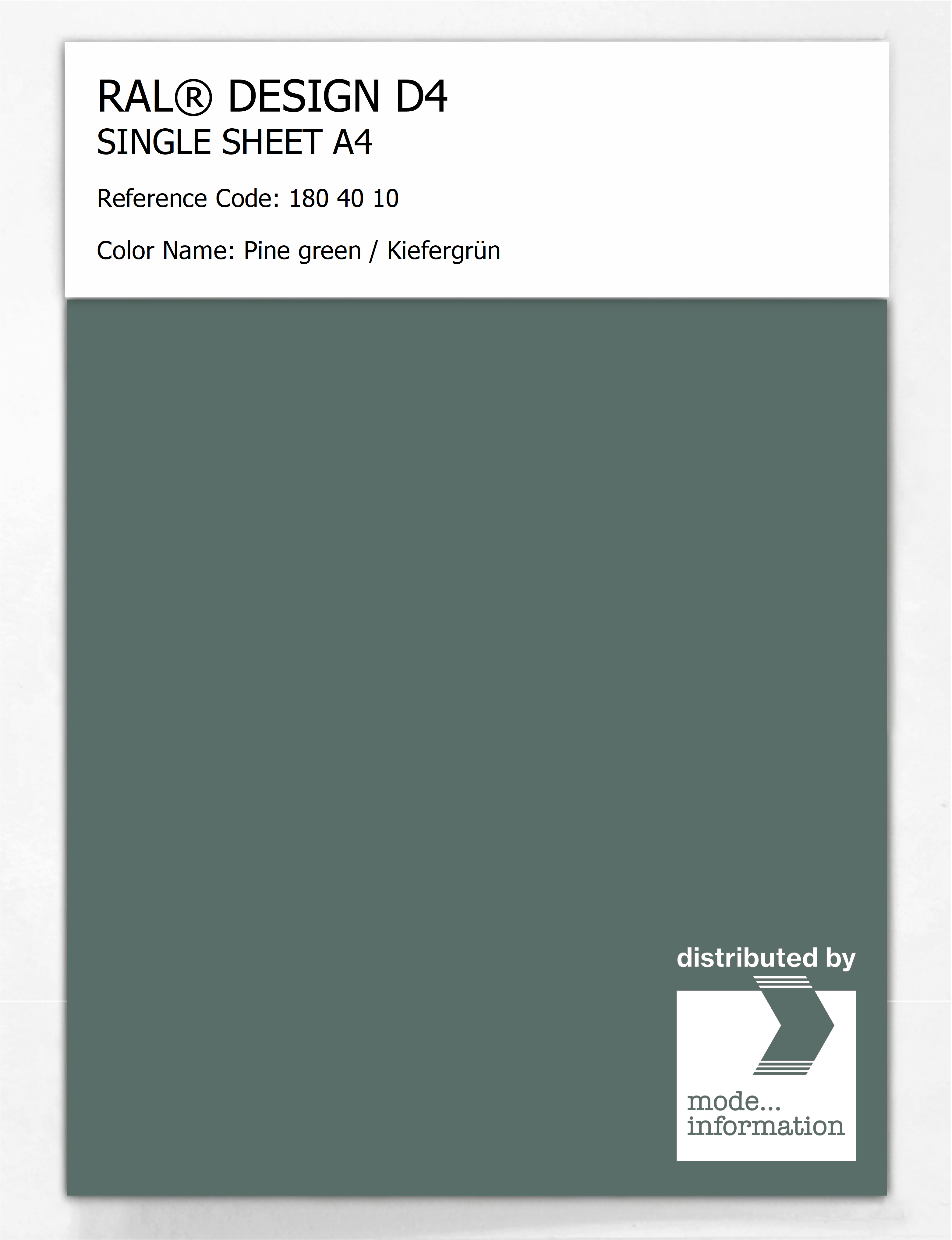 Artikelbild 1 des Artikels “RAL® DESIGN D4 SINGLE SHEET A4 180 40 10 Pine green / Kiefergrün “