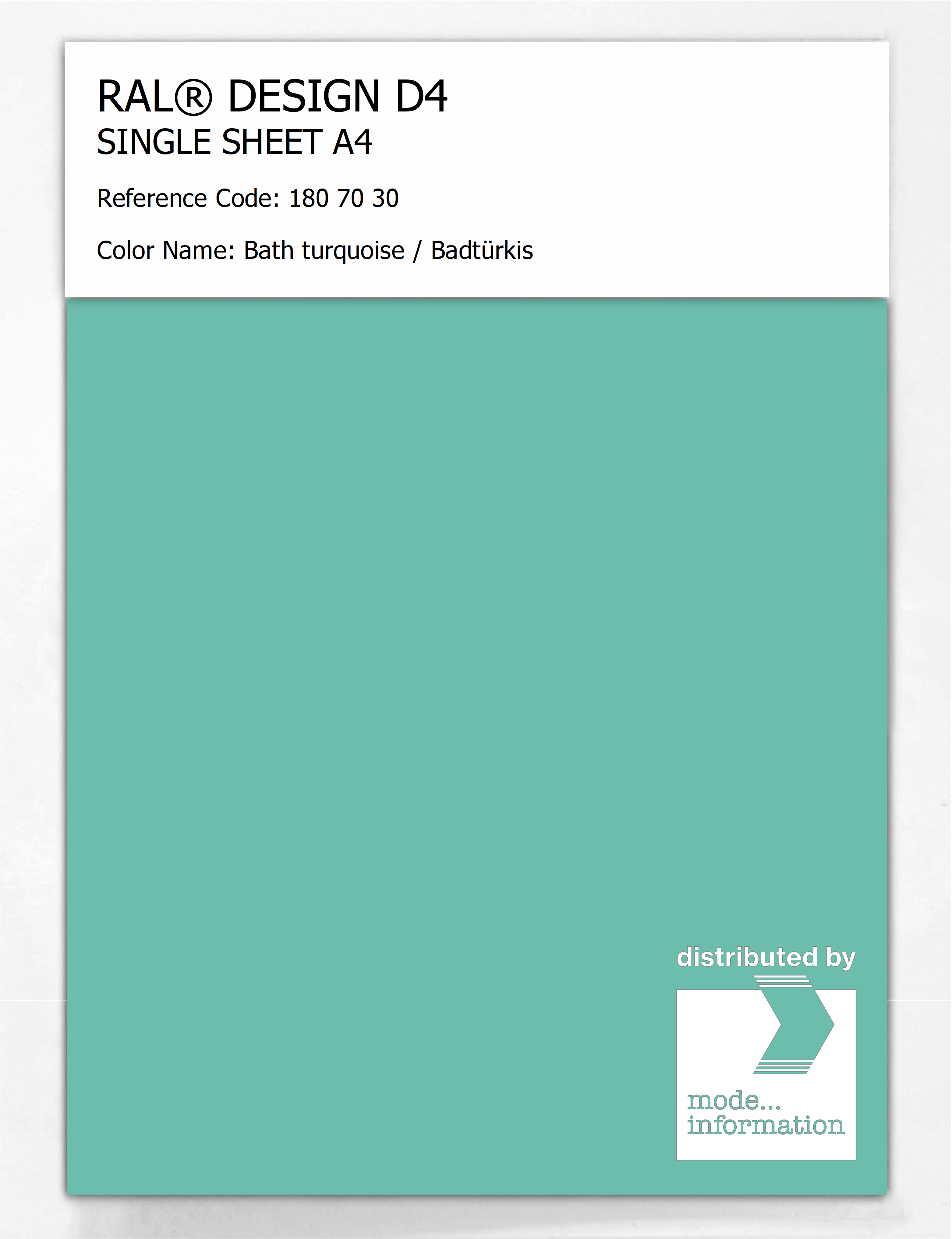 Artikelbild 1 des Artikels “RAL® DESIGN D4 SINGLE SHEET A4 180 70 30 Bath turquoise / Badtürkis “