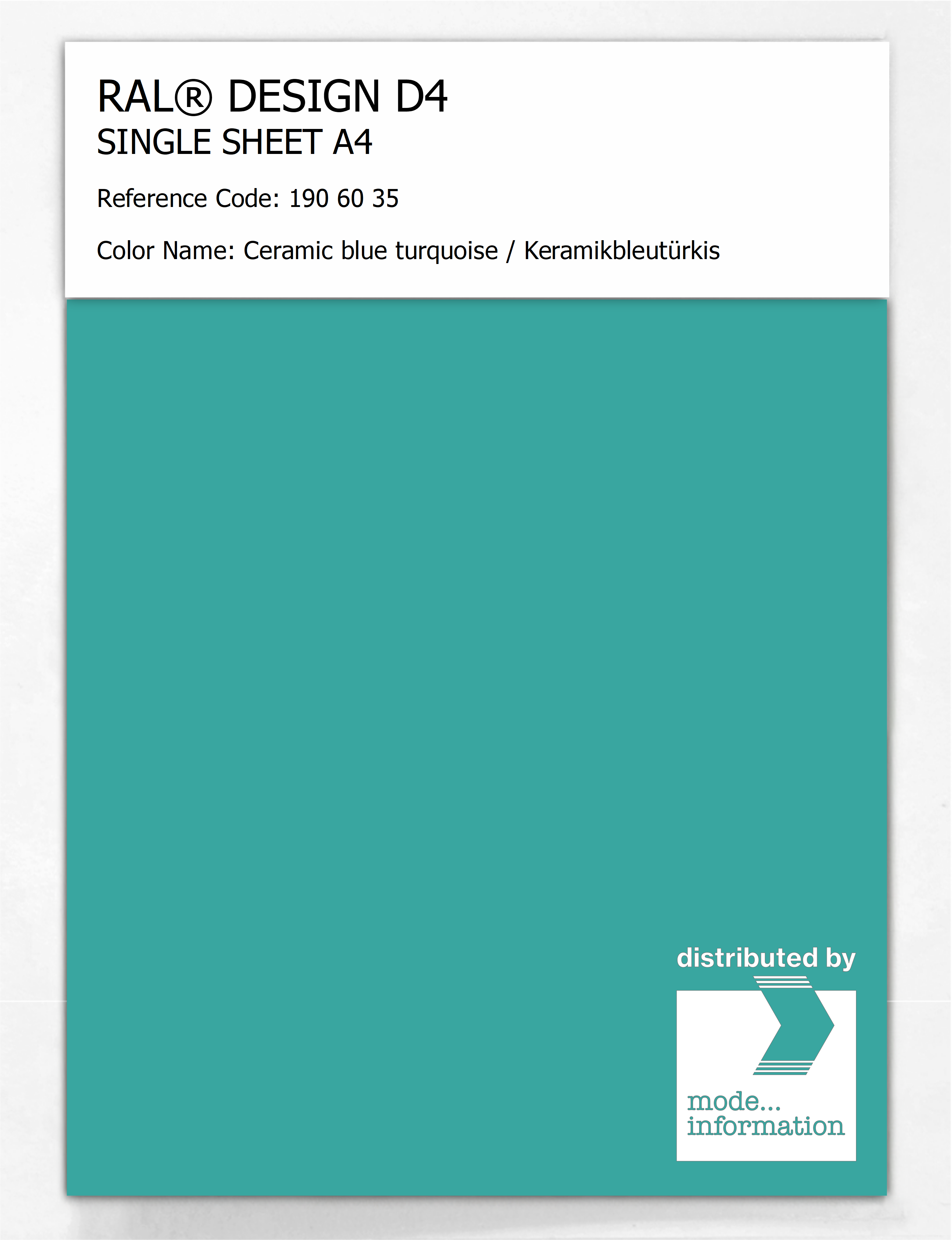 Artikelbild 1 des Artikels “RAL® DESIGN D4 SINGLE SHEET A4 190 60 35 Ceramic blue turquoise / Keramikbleutürkis “