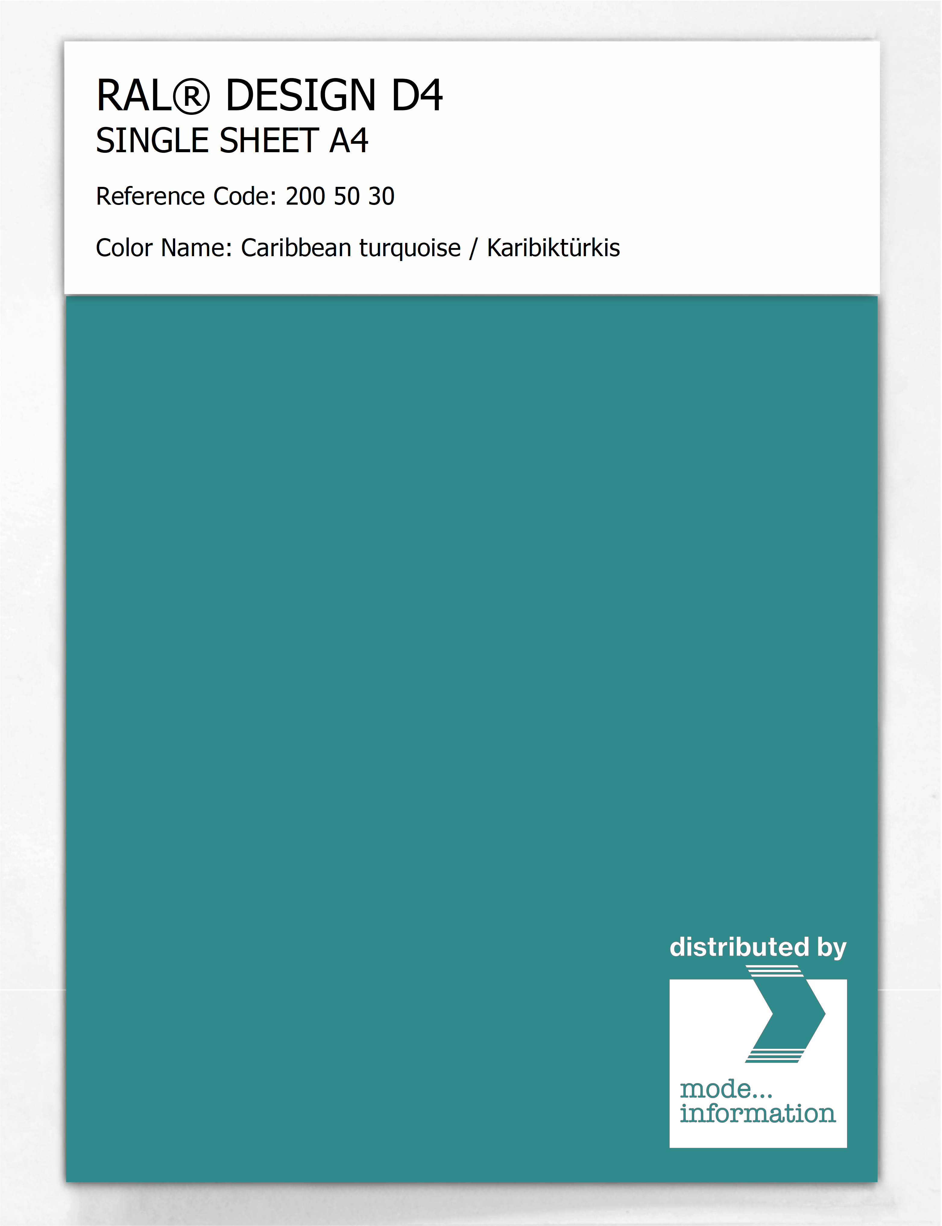 Artikelbild 1 des Artikels “RAL® DESIGN D4 SINGLE SHEET A4 200 50 30 Caribbean turquoise / Karibiktürkis “
