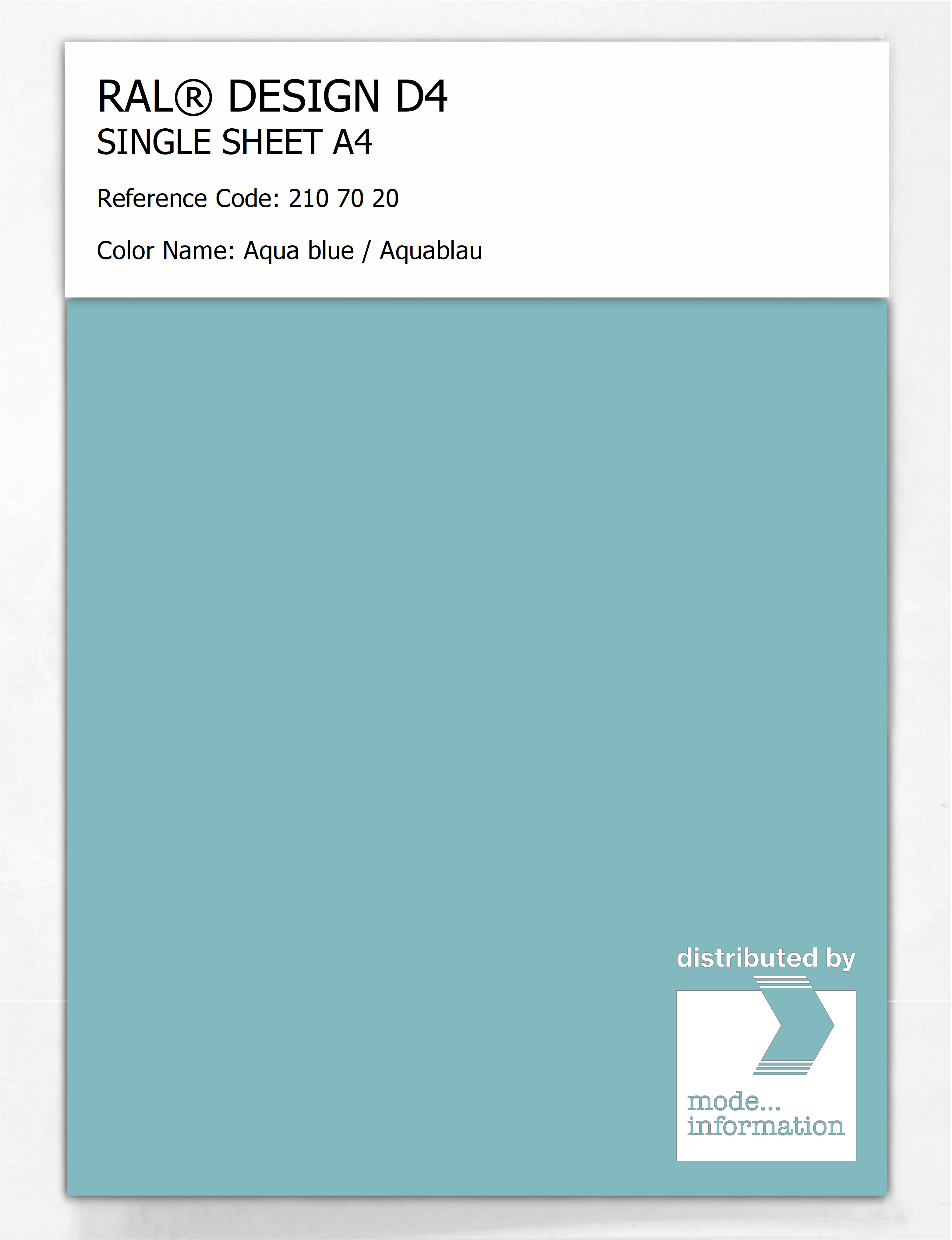 Artikelbild 1 des Artikels “RAL® DESIGN D4 SINGLE SHEET A4 210 70 20 Aqua blue / Aquablau “
