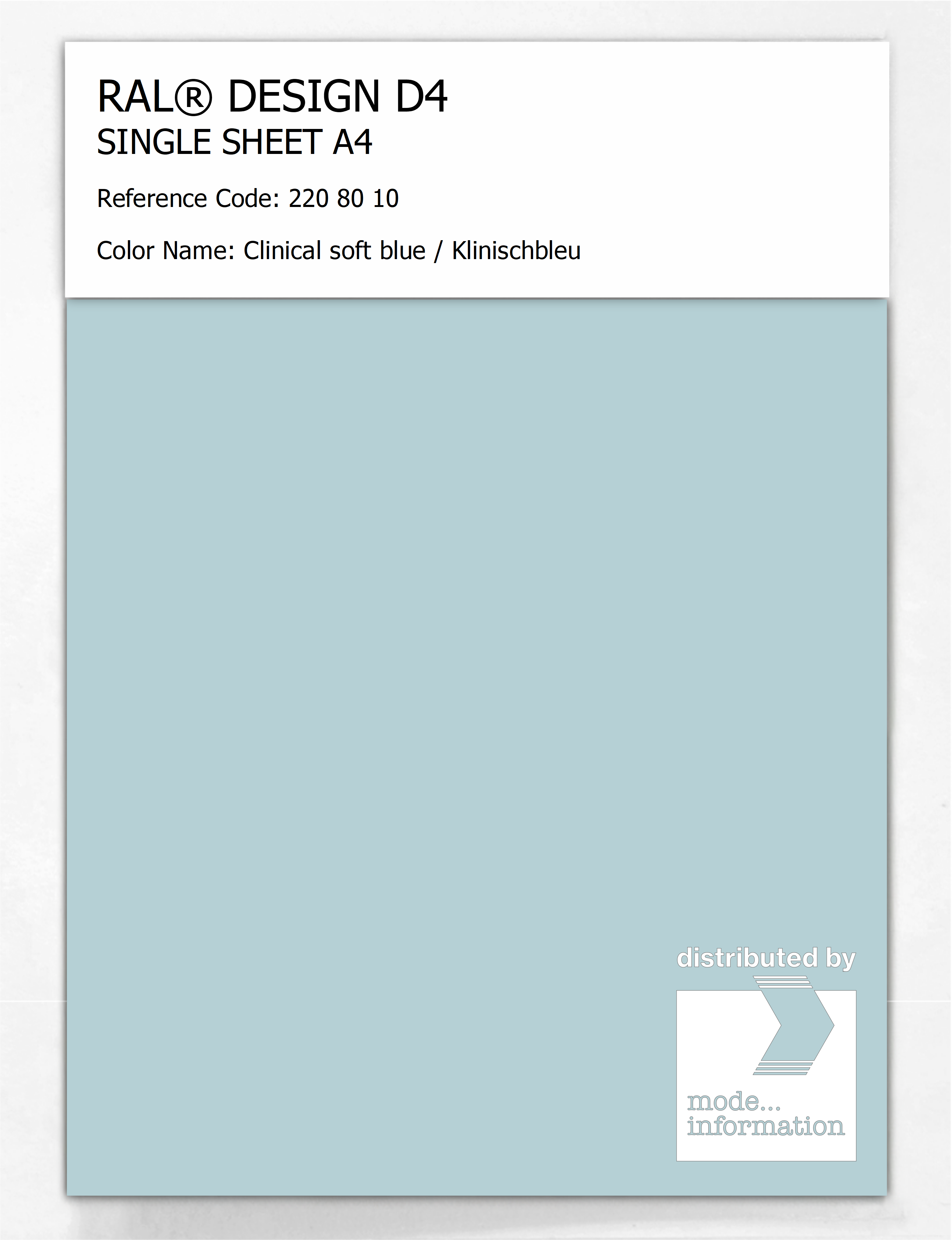 Product image 1 of the product “RAL® DESIGN D4 SINGLE SHEET A4 220 80 10 Clinical soft blue / Klinischbleu ”