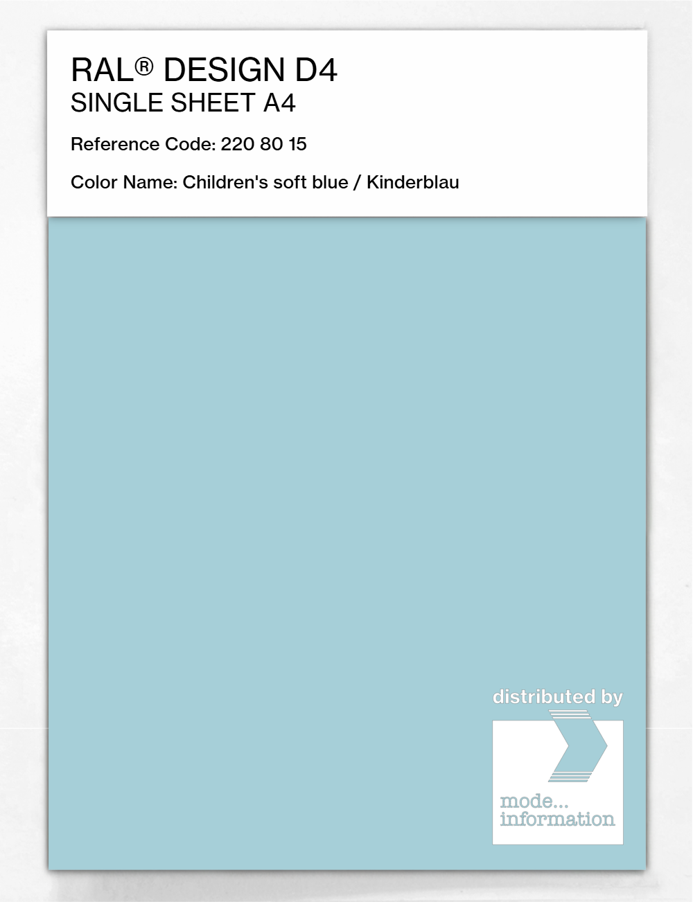 Artikelbild 1 des Artikels “RAL® DESIGN D4 SINGLE SHEET A4 220 80 15 Children's soft blue / Kinderblau “