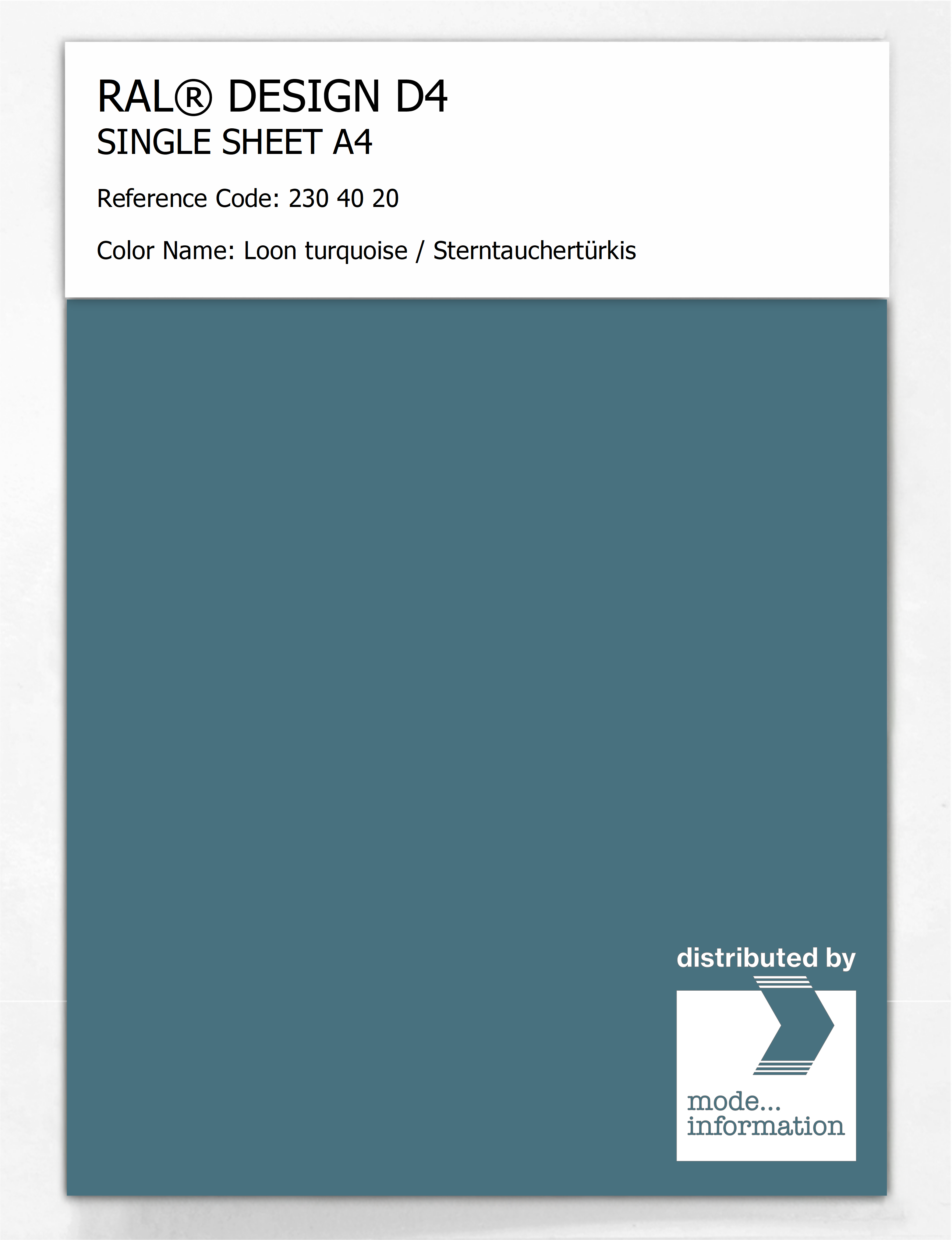 Artikelbild 1 des Artikels “RAL® DESIGN D4 SINGLE SHEET A4 230 40 20 Loon turquoise / Sterntauchertürkis “