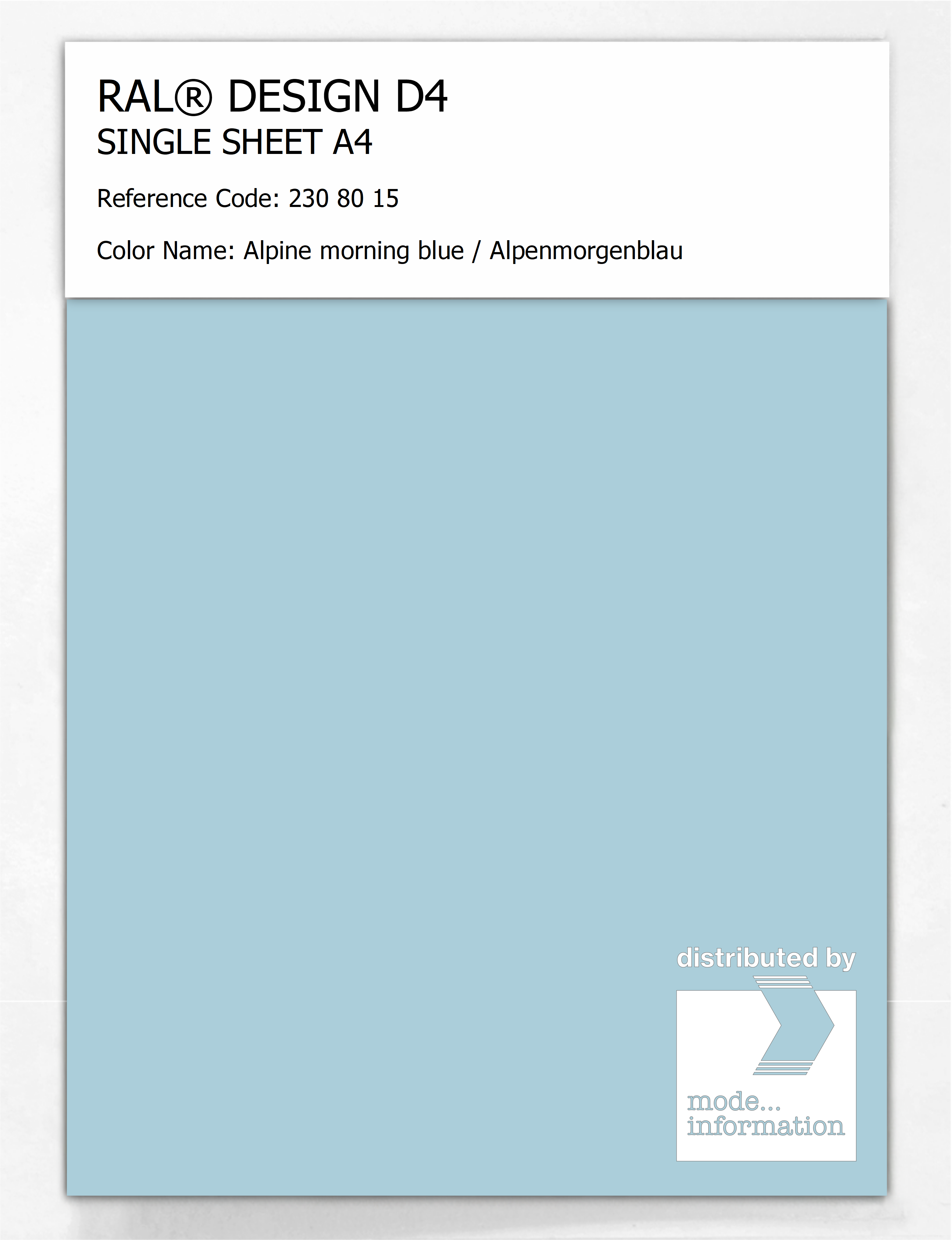 Product image 1 of the product “RAL® DESIGN D4 SINGLE SHEET A4 230 80 15 Alpine morning blue / Alpenmorgenblau ”