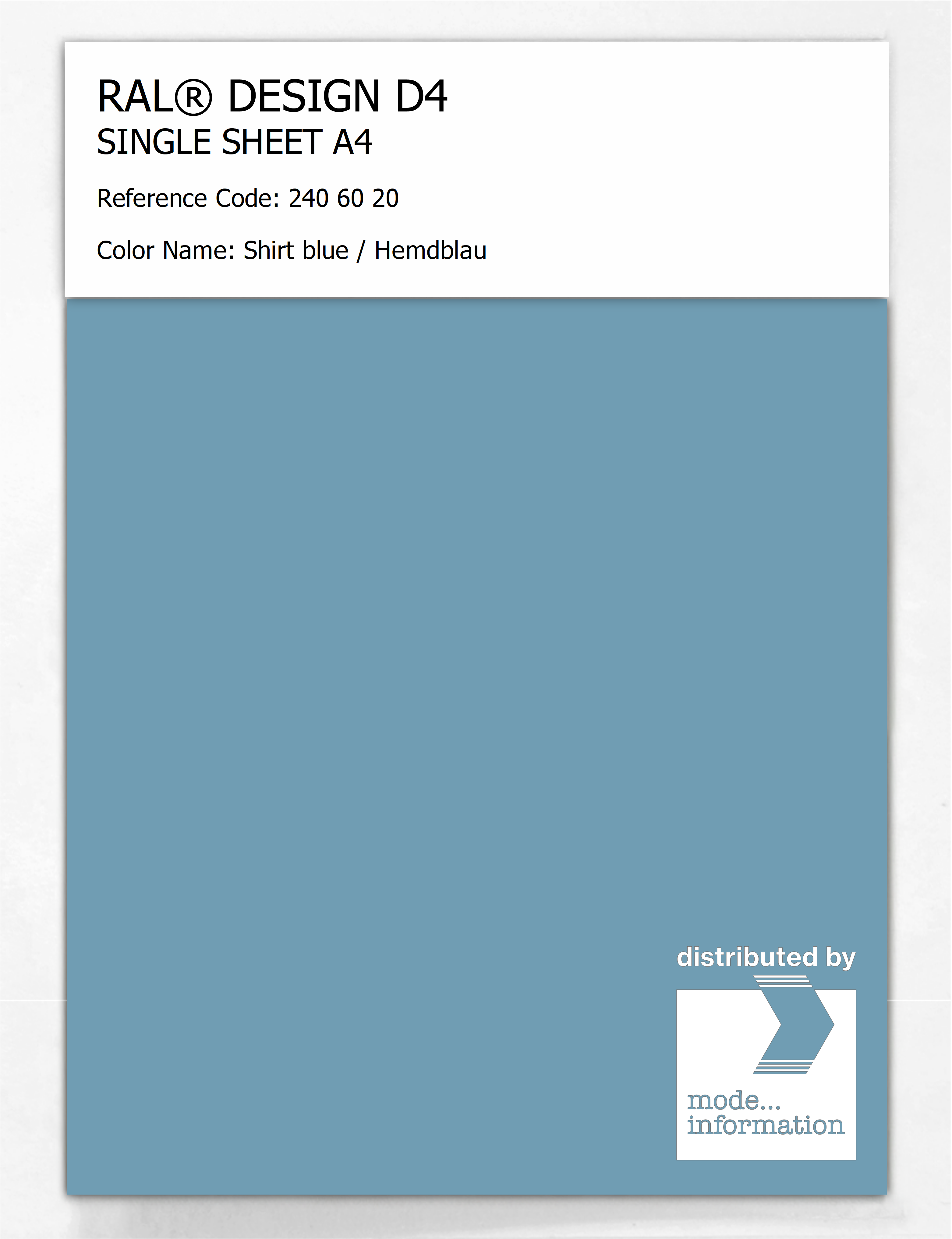 Artikelbild 1 des Artikels “RAL® DESIGN D4 SINGLE SHEET A4 240 60 20 Shirt blue / Hemdblau “