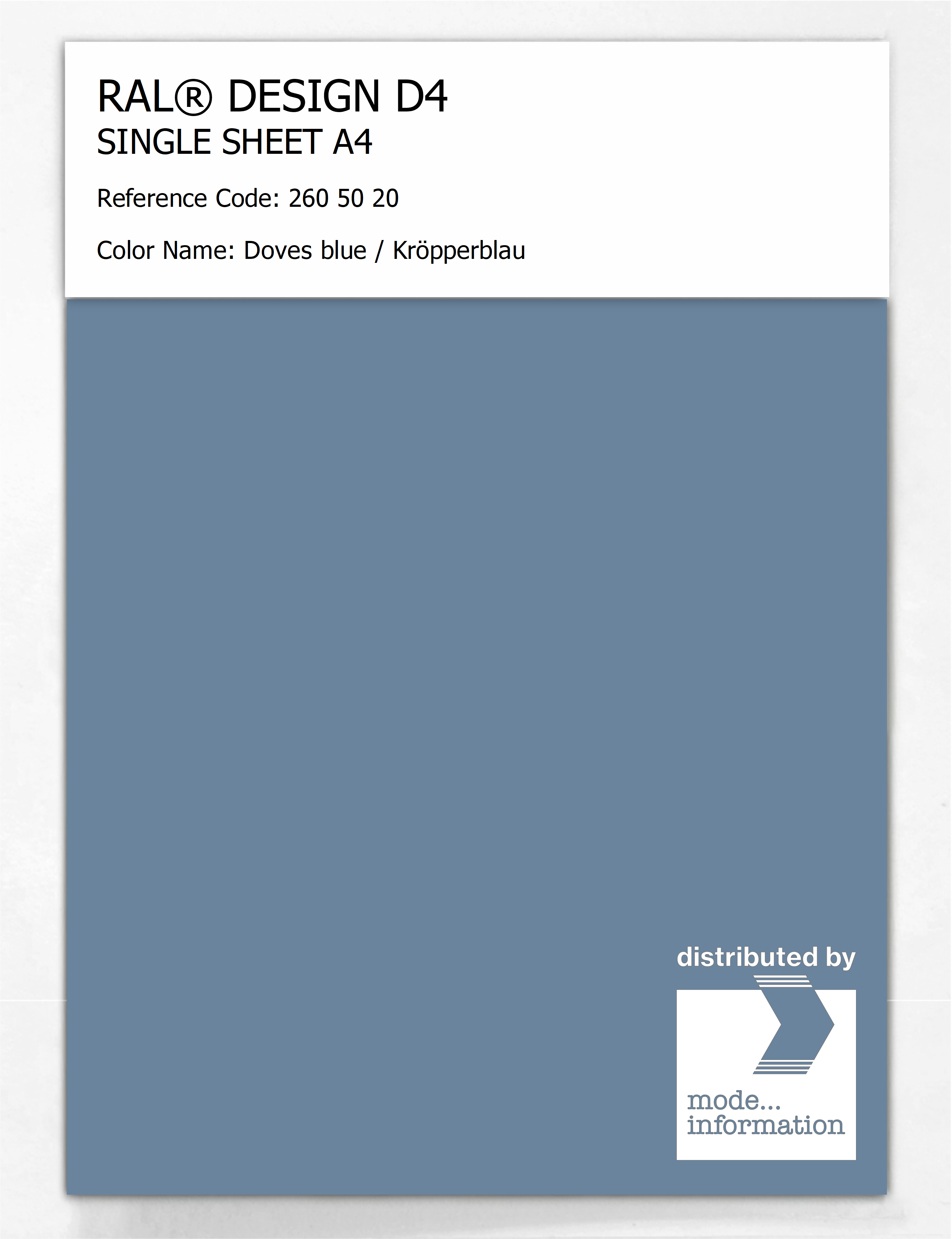 Artikelbild 1 des Artikels “RAL® DESIGN D4 SINGLE SHEET A4 260 50 20 Doves blue / Kröpperblau “