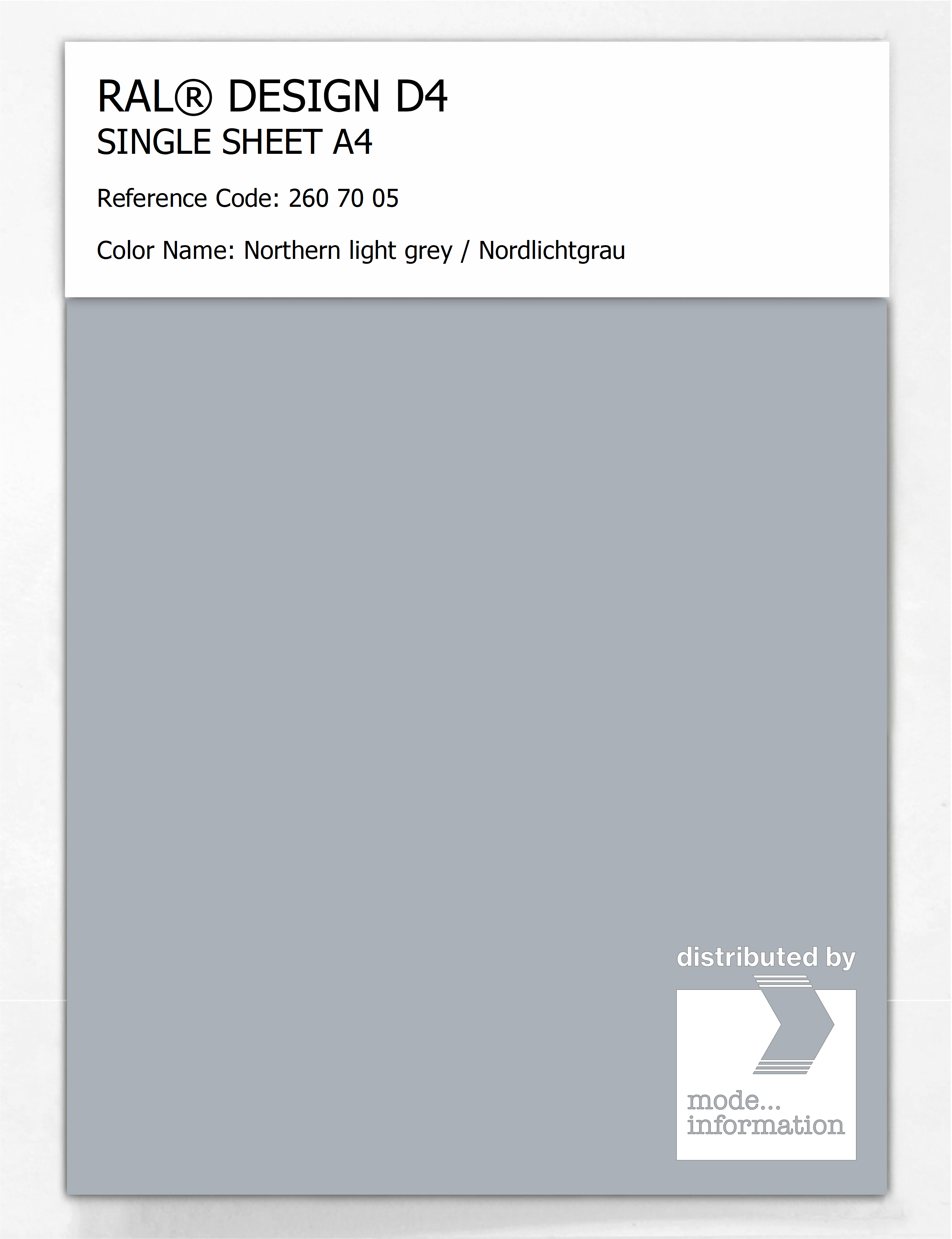 Artikelbild 1 des Artikels “RAL® DESIGN D4 SINGLE SHEET A4 260 70 05 Northern light grey / Nordlichtgrau “