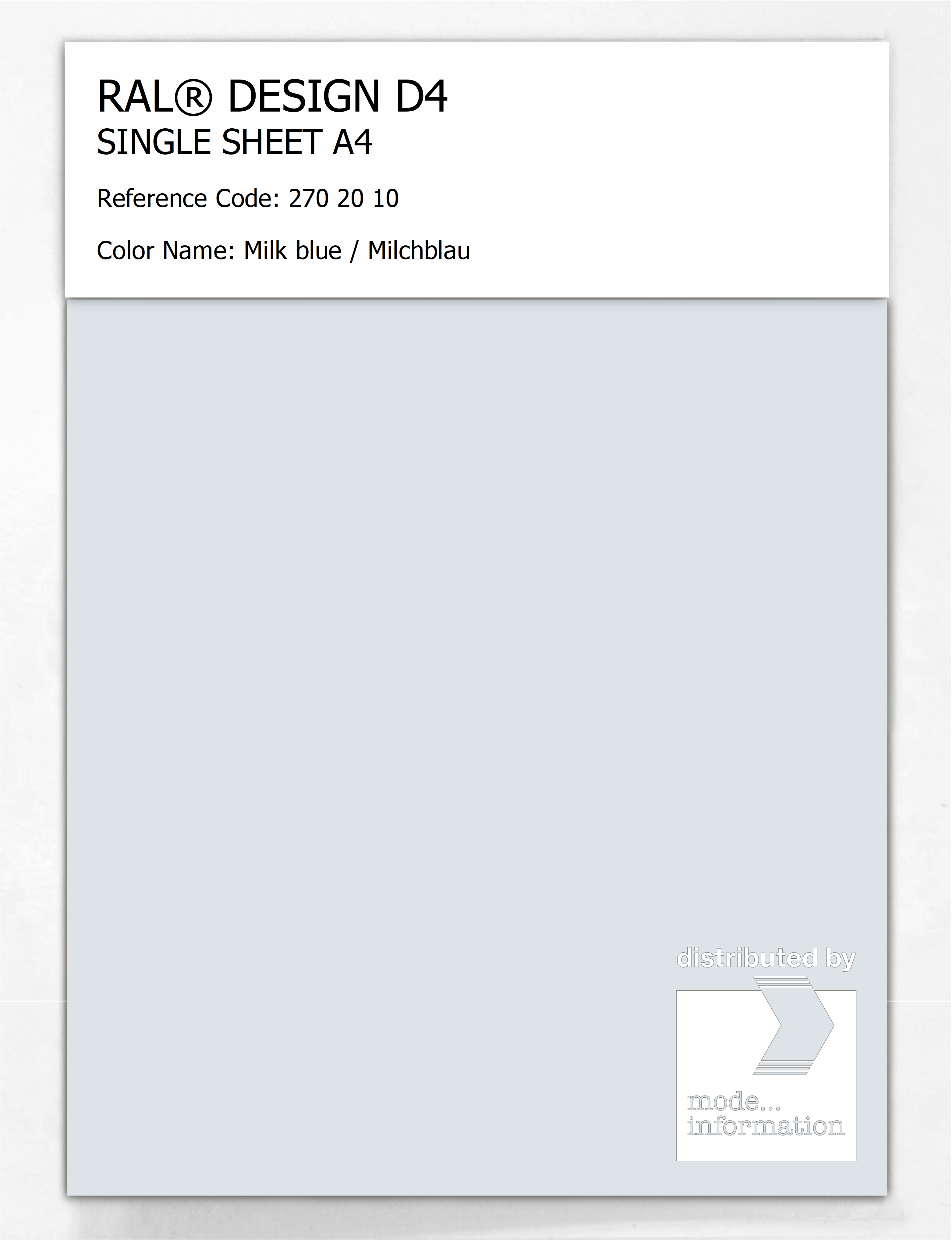 Artikelbild 1 des Artikels “RAL® DESIGN D4 SINGLE SHEET A4 270 20 10 Milk blue / Milchblau “