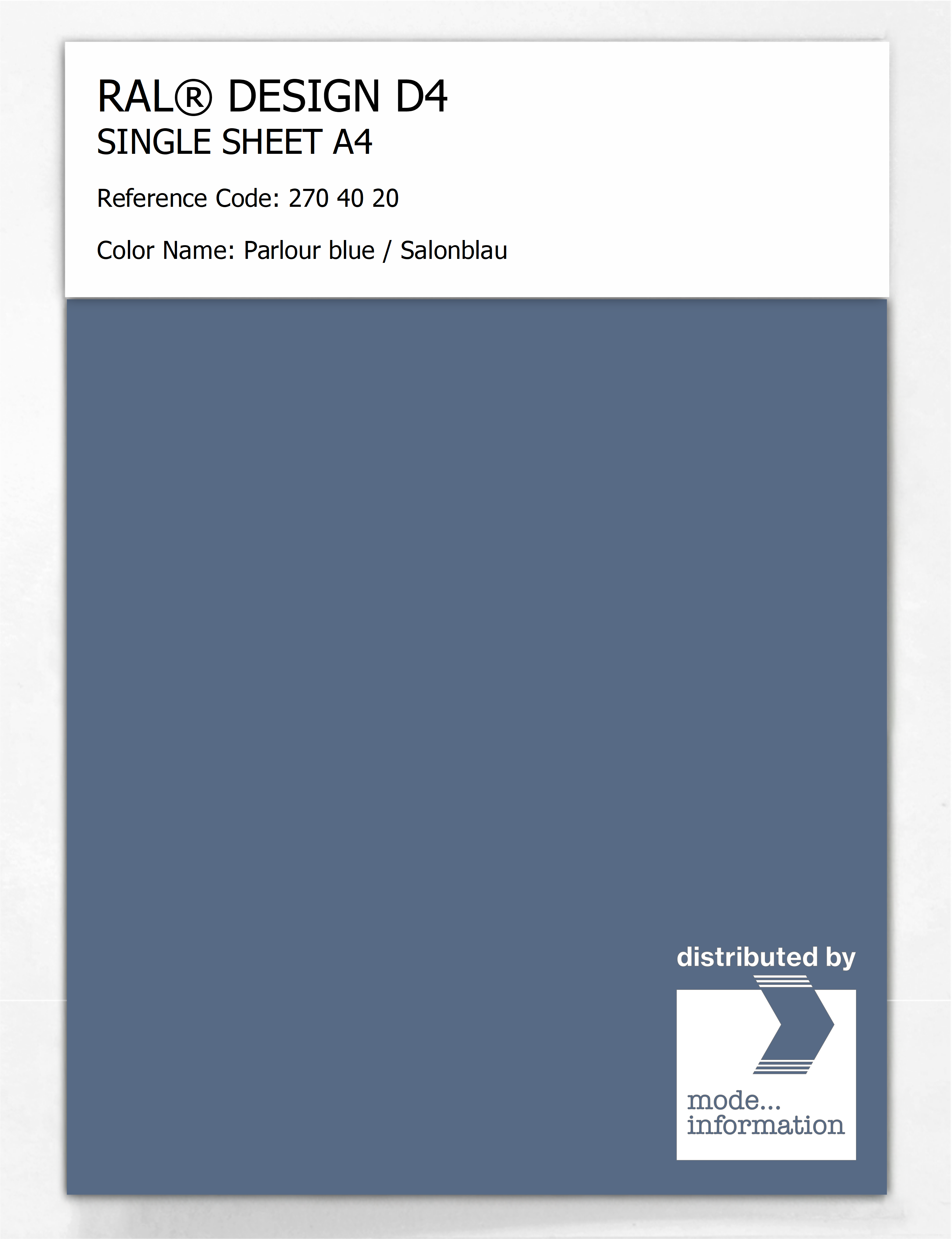 Artikelbild 1 des Artikels “RAL® DESIGN D4 SINGLE SHEET A4 270 40 20 Parlour blue / Salonblau “