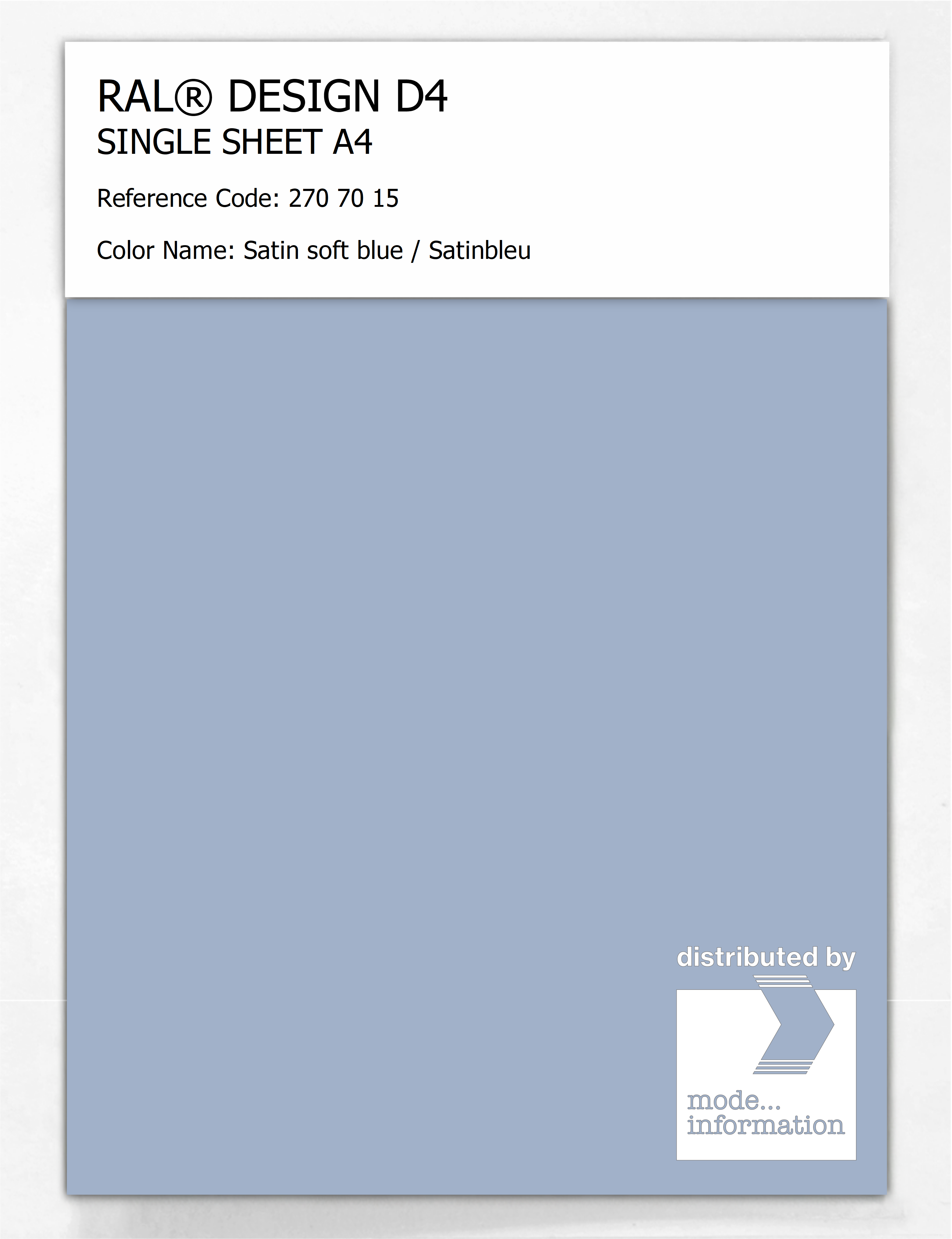 Product image 1 of the product “RAL® DESIGN D4 SINGLE SHEET A4 270 70 15 Satin soft blue / Satinbleu ”