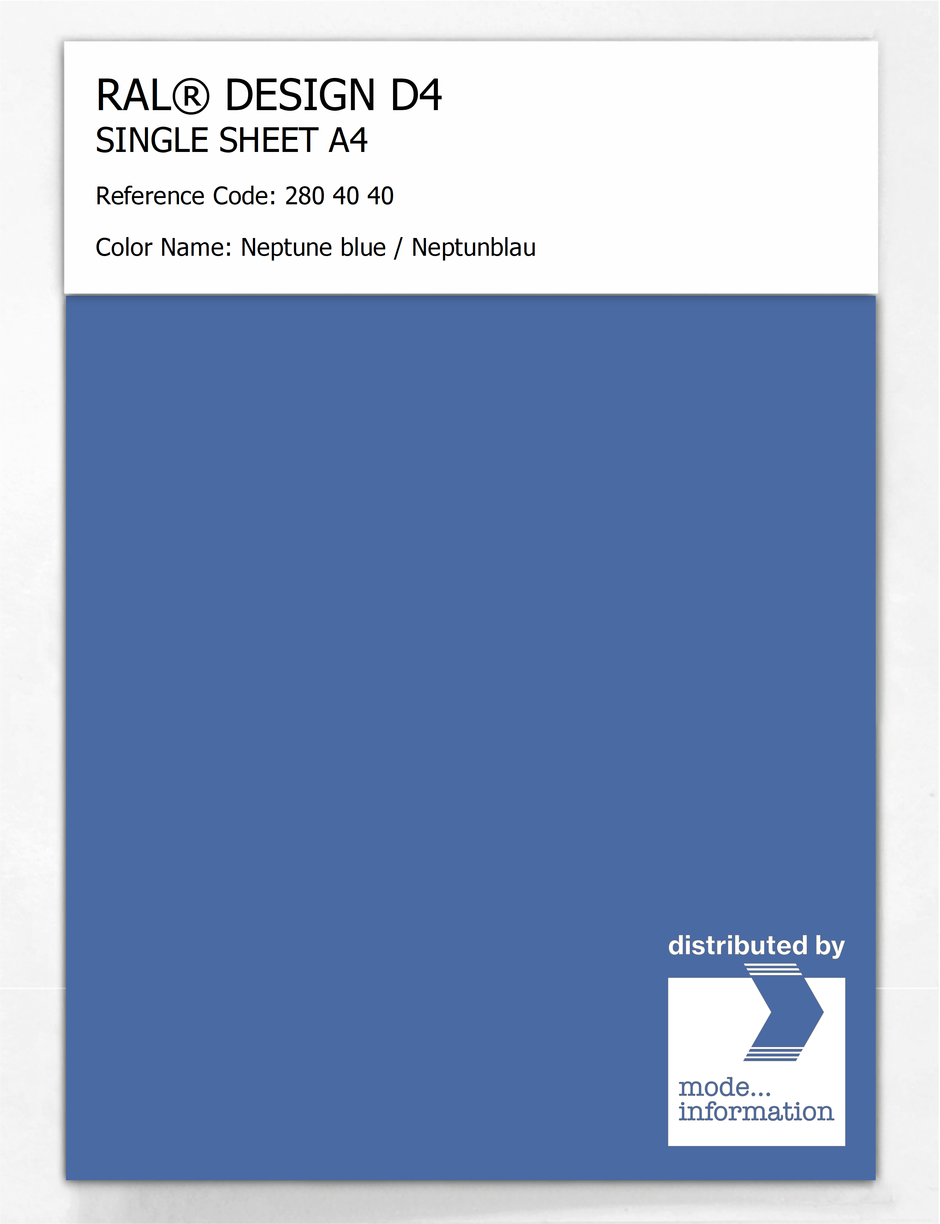 Artikelbild 1 des Artikels “RAL® DESIGN D4 SINGLE SHEET A4 280 40 40 Neptune blue / Neptunblau “