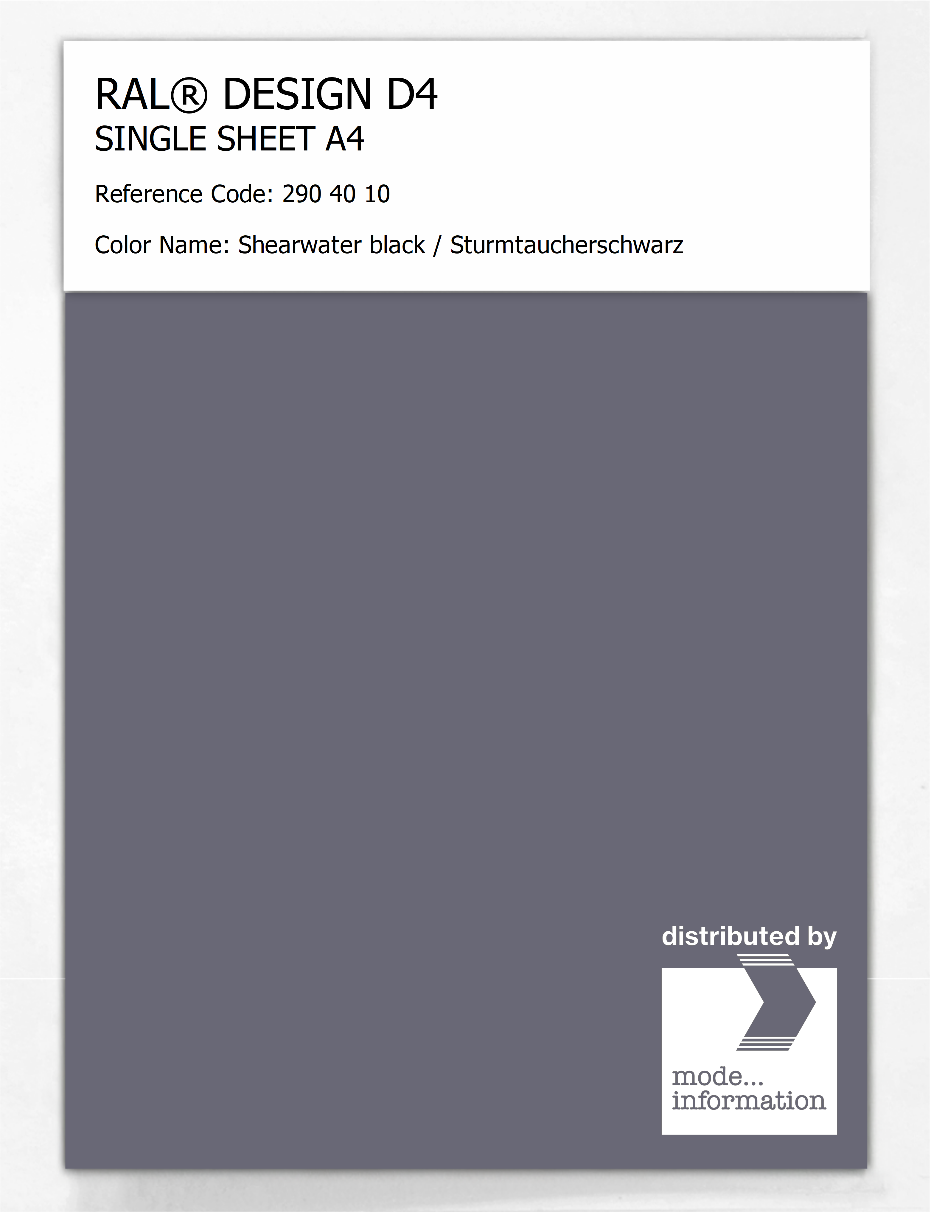 Artikelbild 1 des Artikels “RAL® DESIGN D4 SINGLE SHEET A4 290 40 10 Shearwater black / Sturmtaucherschwarz “