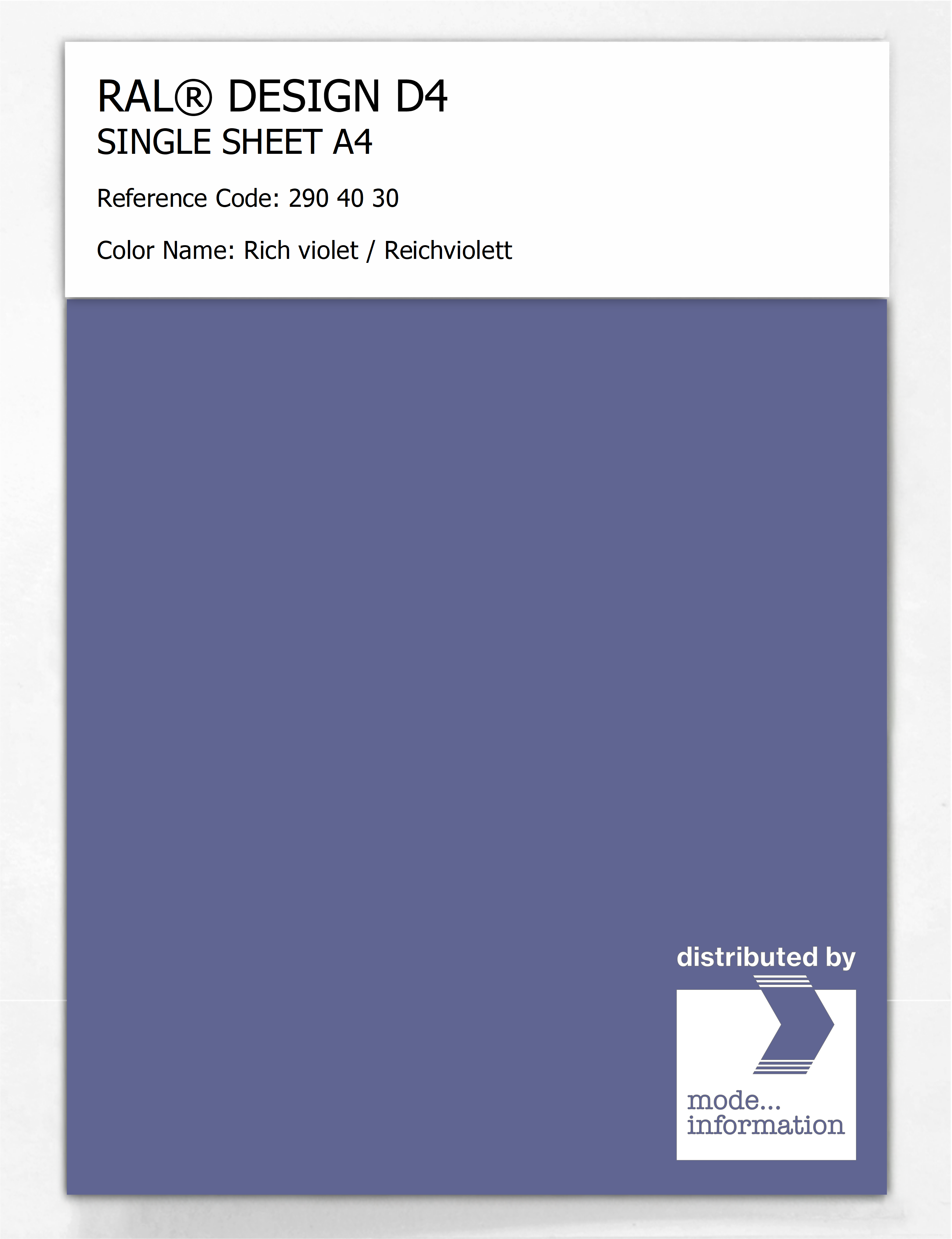 Artikelbild 1 des Artikels “RAL® DESIGN D4 SINGLE SHEET A4 290 40 30 Rich violet / Reichviolett “