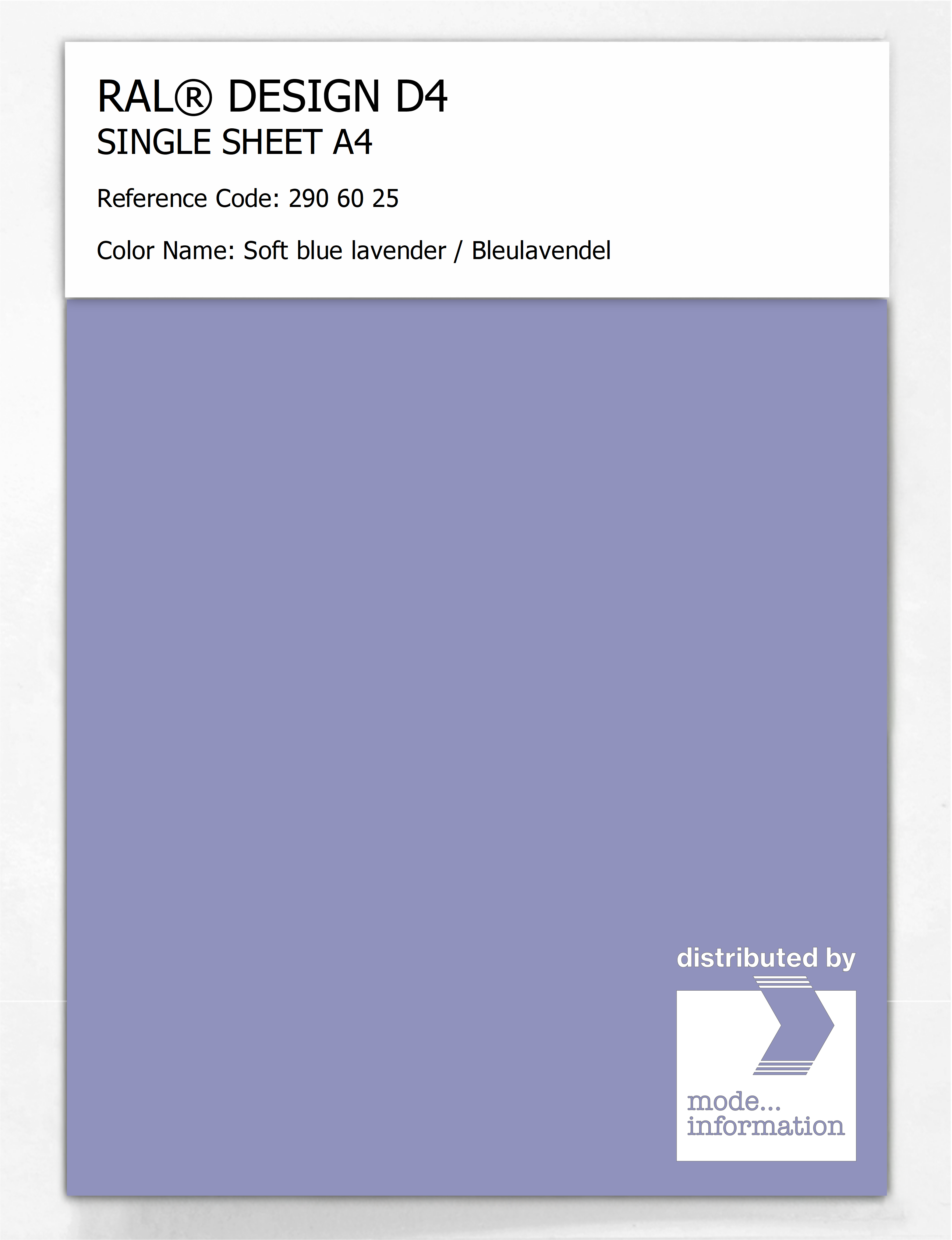 Product image 1 of the product “RAL® DESIGN D4 SINGLE SHEET A4 290 60 25 Soft blue lavender / Bleulavendel ”