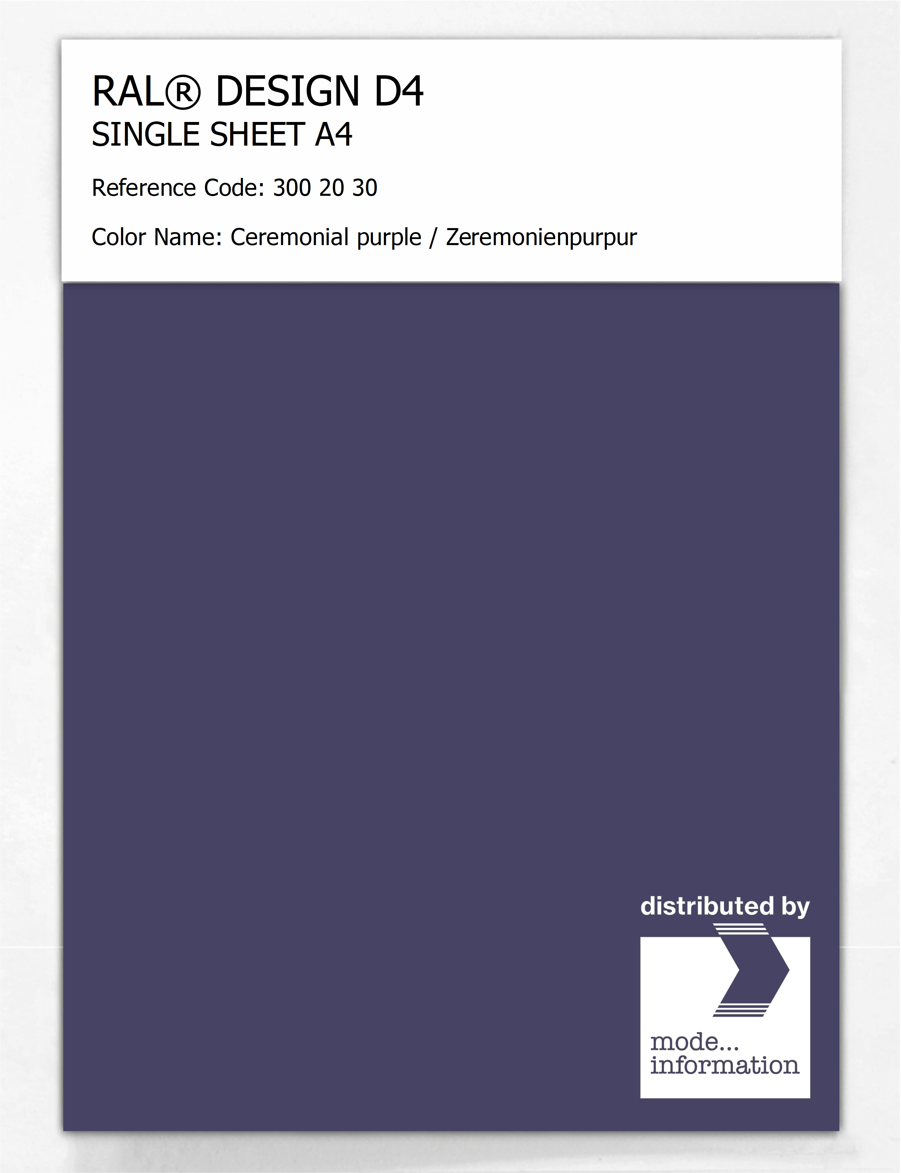 Product image 1 of the product “RAL® DESIGN D4 SINGLE SHEET A4 300 20 30 Ceremonial purple / Zeremonienpurpur ”