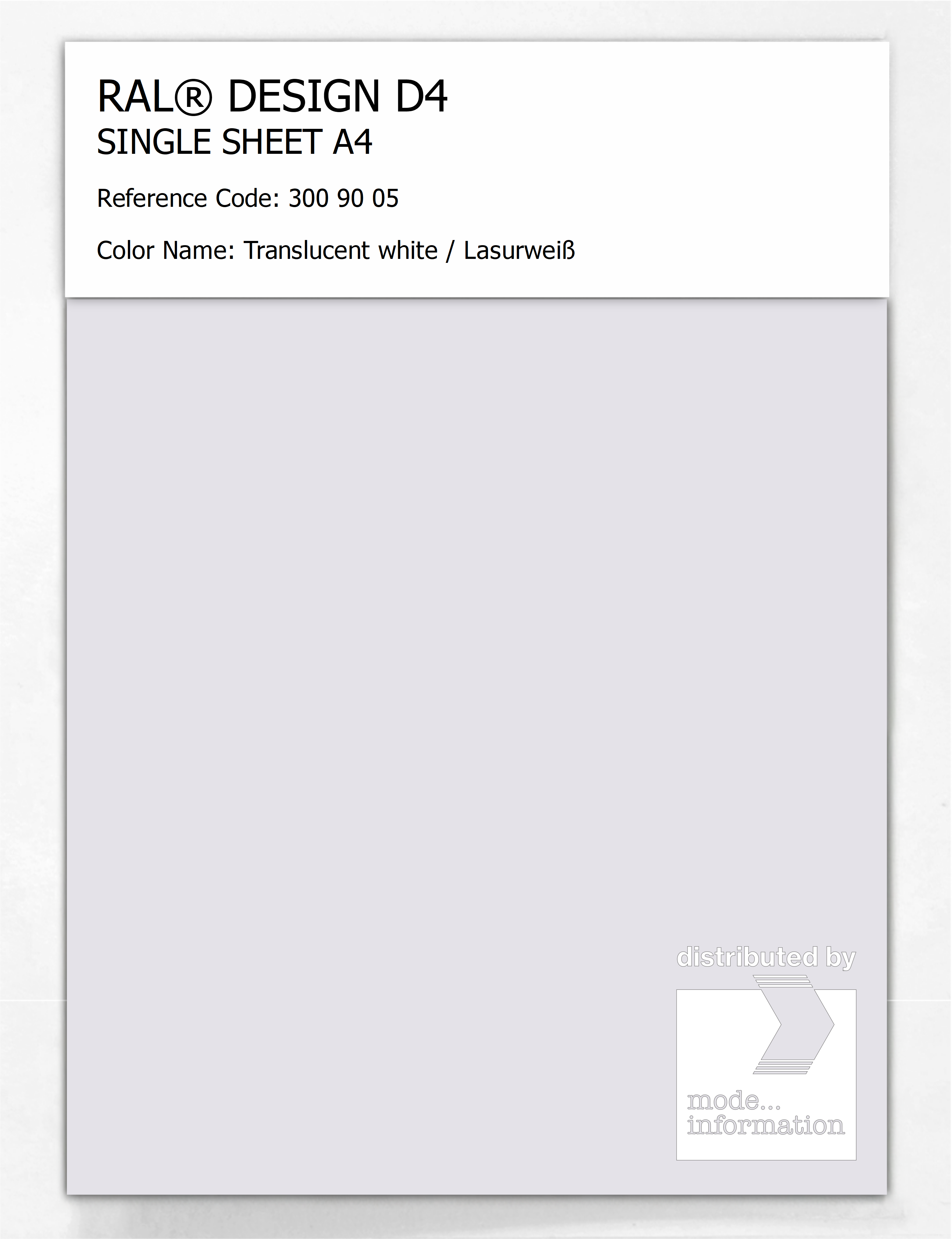 Artikelbild 1 des Artikels “RAL® DESIGN D4 SINGLE SHEET A4 300 90 05 Translucent white / Lasurweiß “