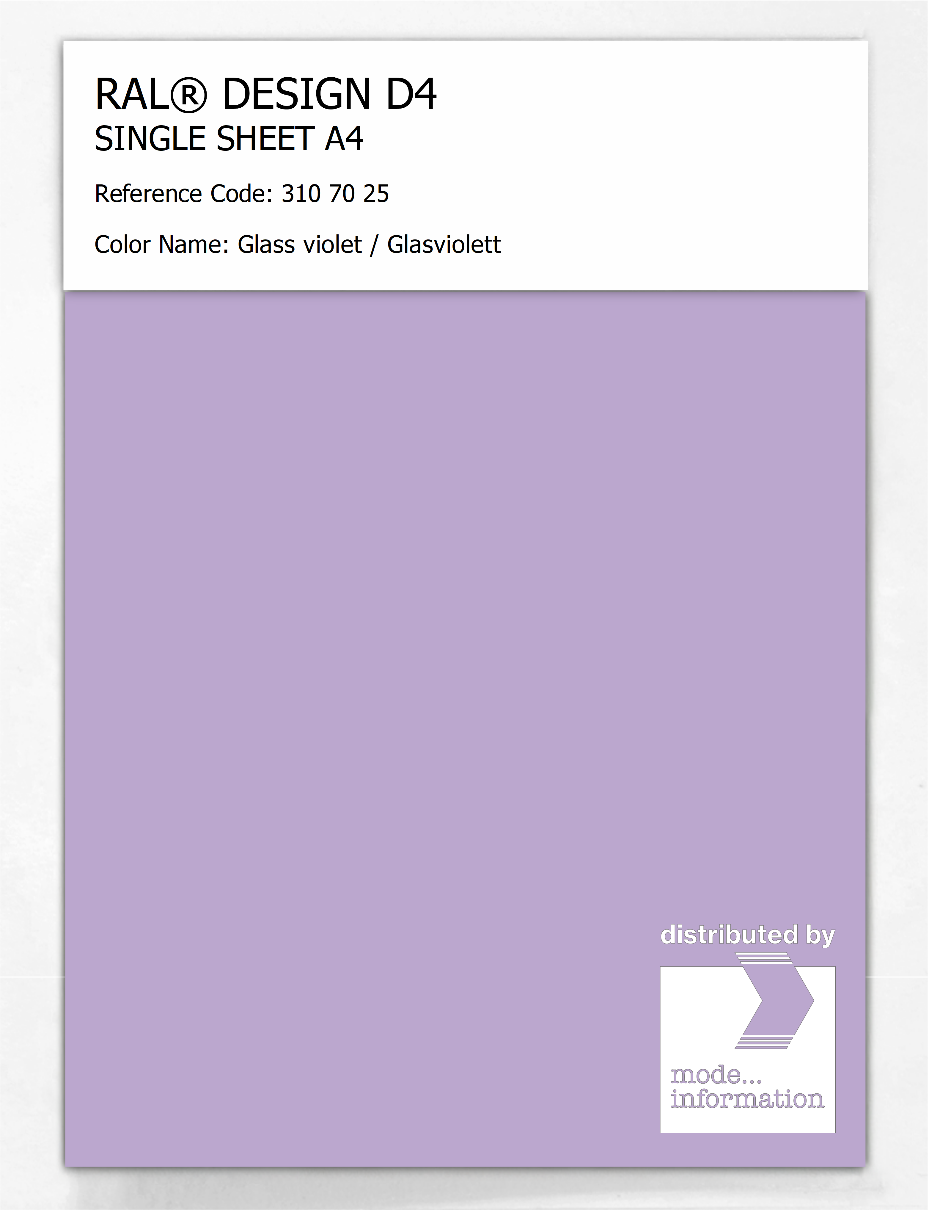 Artikelbild 1 des Artikels “RAL® DESIGN D4 SINGLE SHEET A4 310 70 25 Glass violet / Glasviolett “