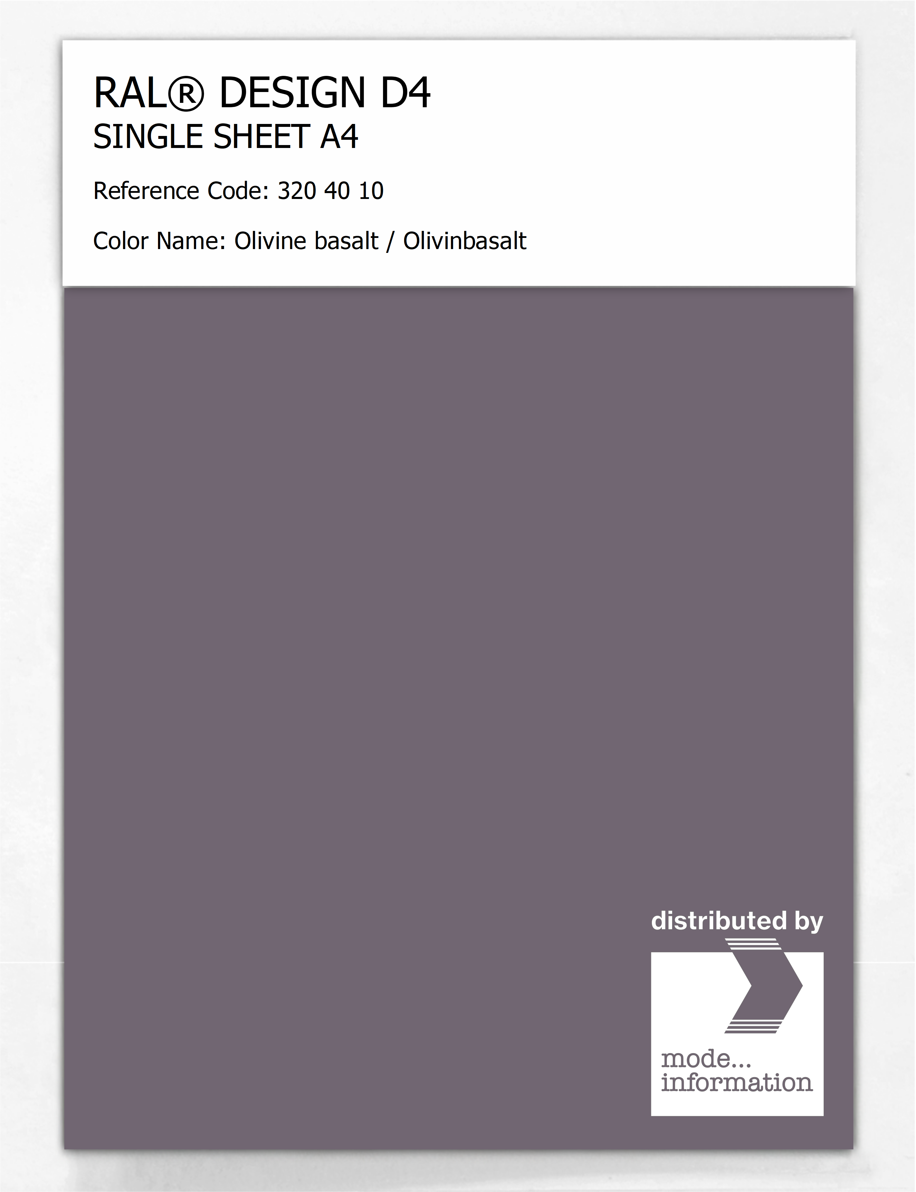 Product image 1 of the product “RAL® DESIGN D4 SINGLE SHEET A4 320 40 10 Olivine basalt / Olivinbasalt ”