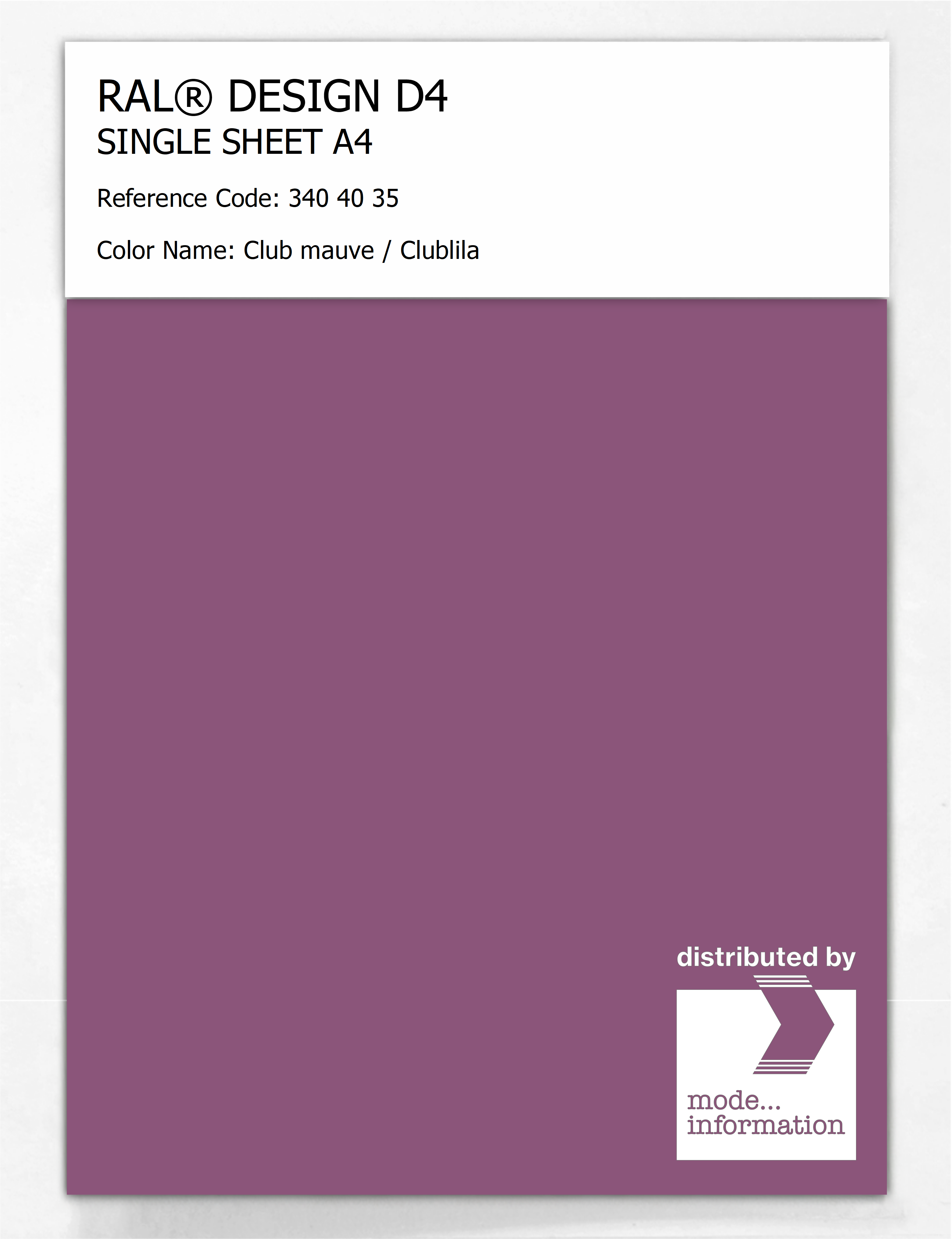 Product image 1 of the product “RAL® DESIGN D4 SINGLE SHEET A4 340 40 35 Club mauve / Clublila ”