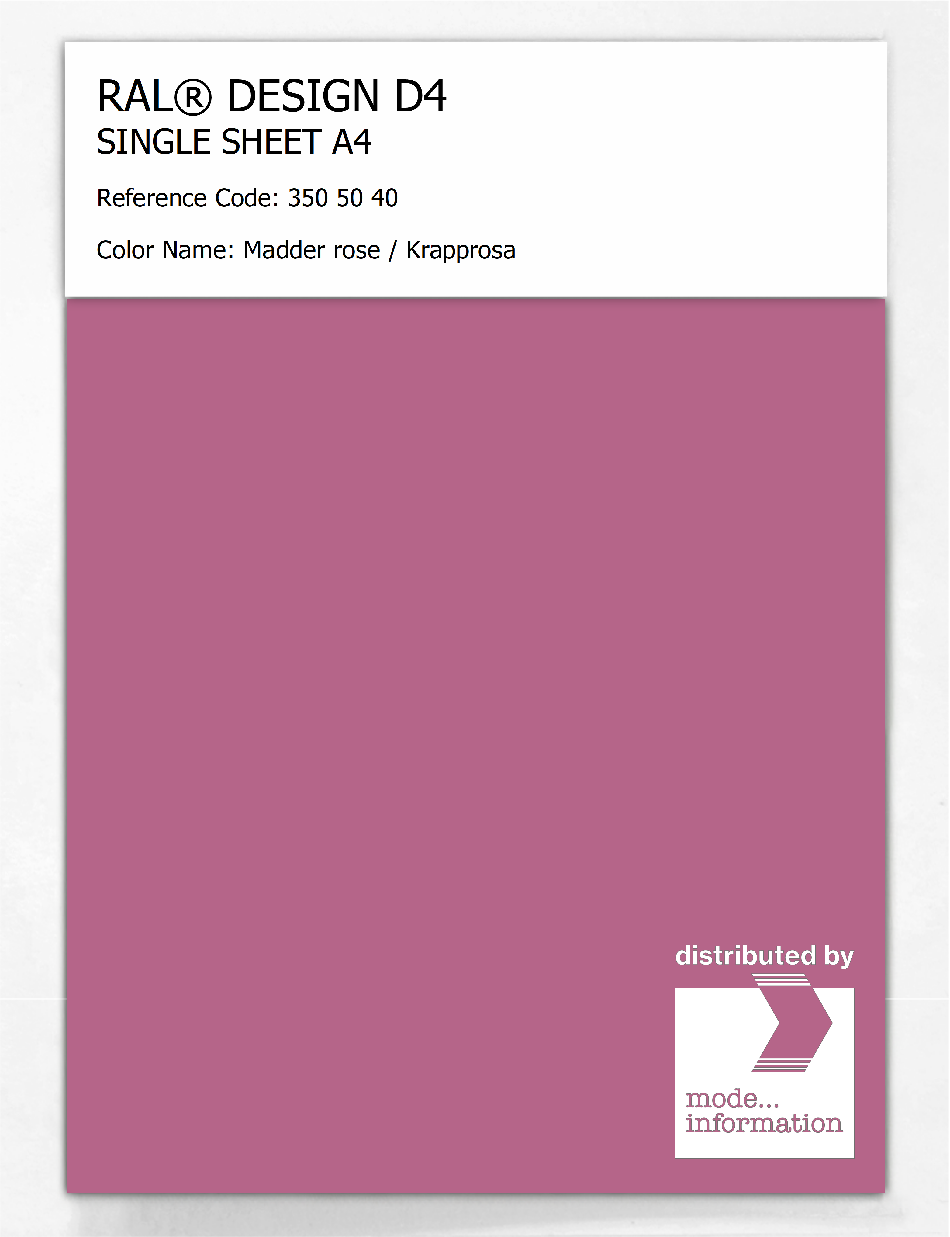 Product image 1 of the product “RAL® DESIGN D4 SINGLE SHEET A4 350 50 40 Madder rose / Krapprosa ”