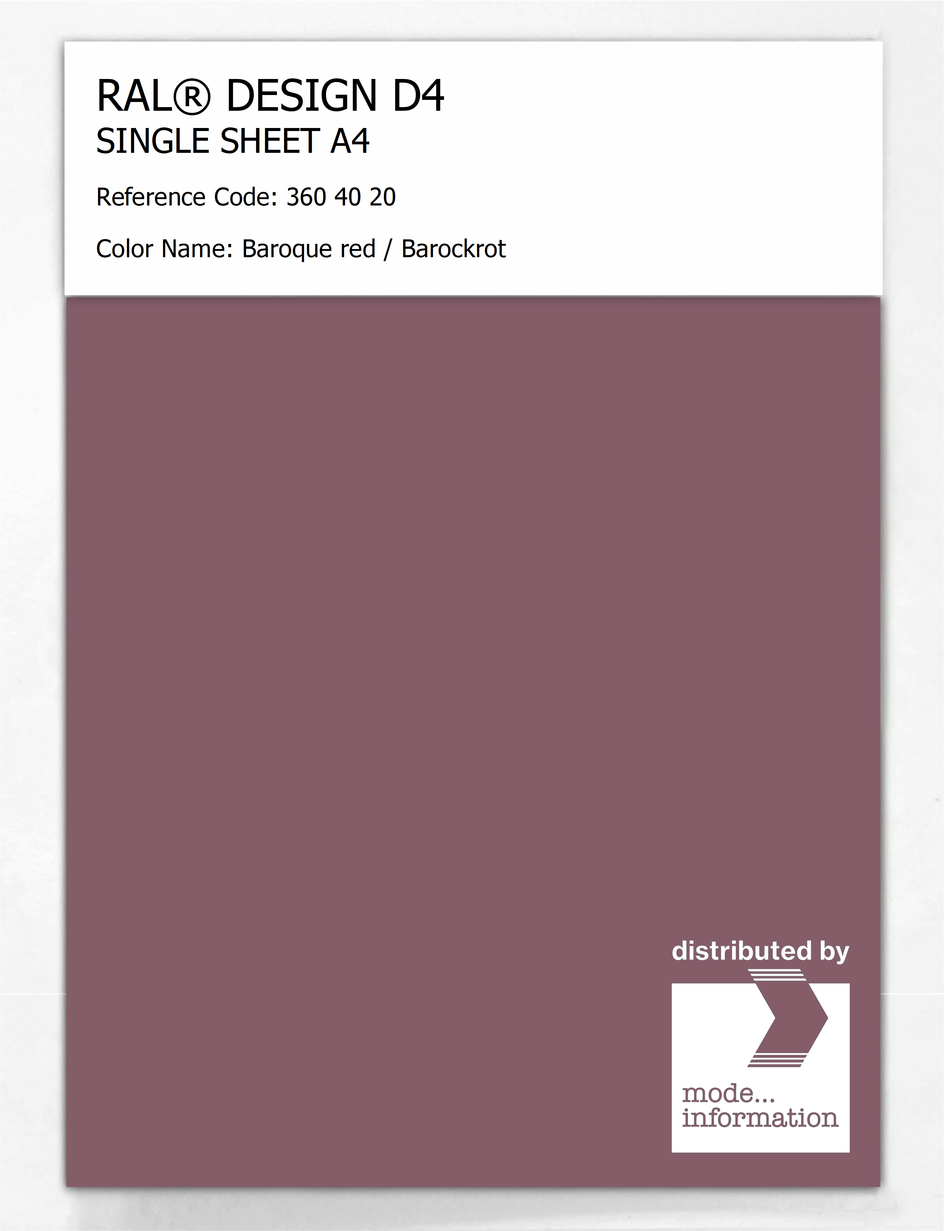 Artikelbild 1 des Artikels “RAL® DESIGN D4 SINGLE SHEET A4 360 40 20 Baroque red / Barockrot “