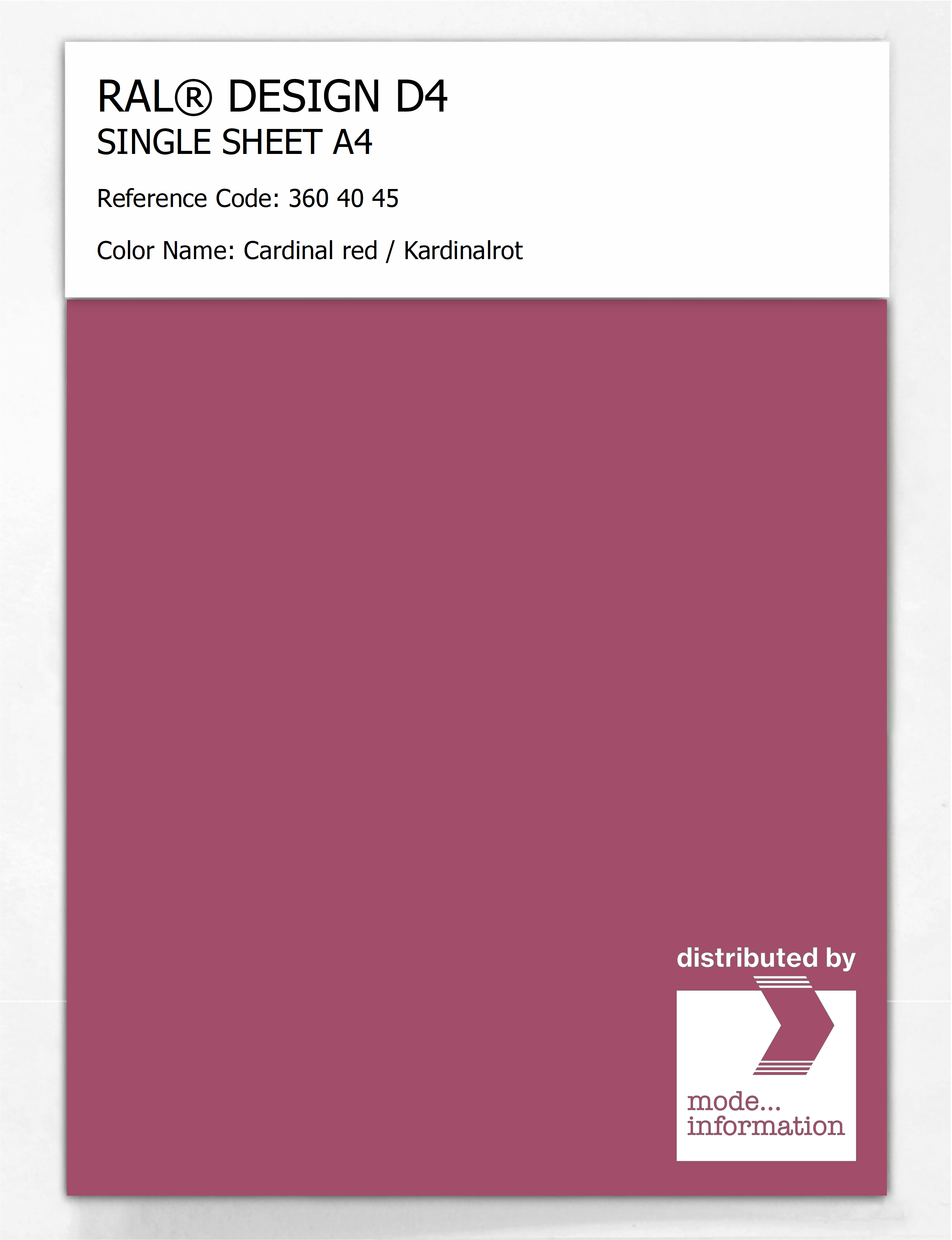Artikelbild 1 des Artikels “RAL® DESIGN D4 SINGLE SHEET A4 360 40 45 Cardinal red / Kardinalrot “