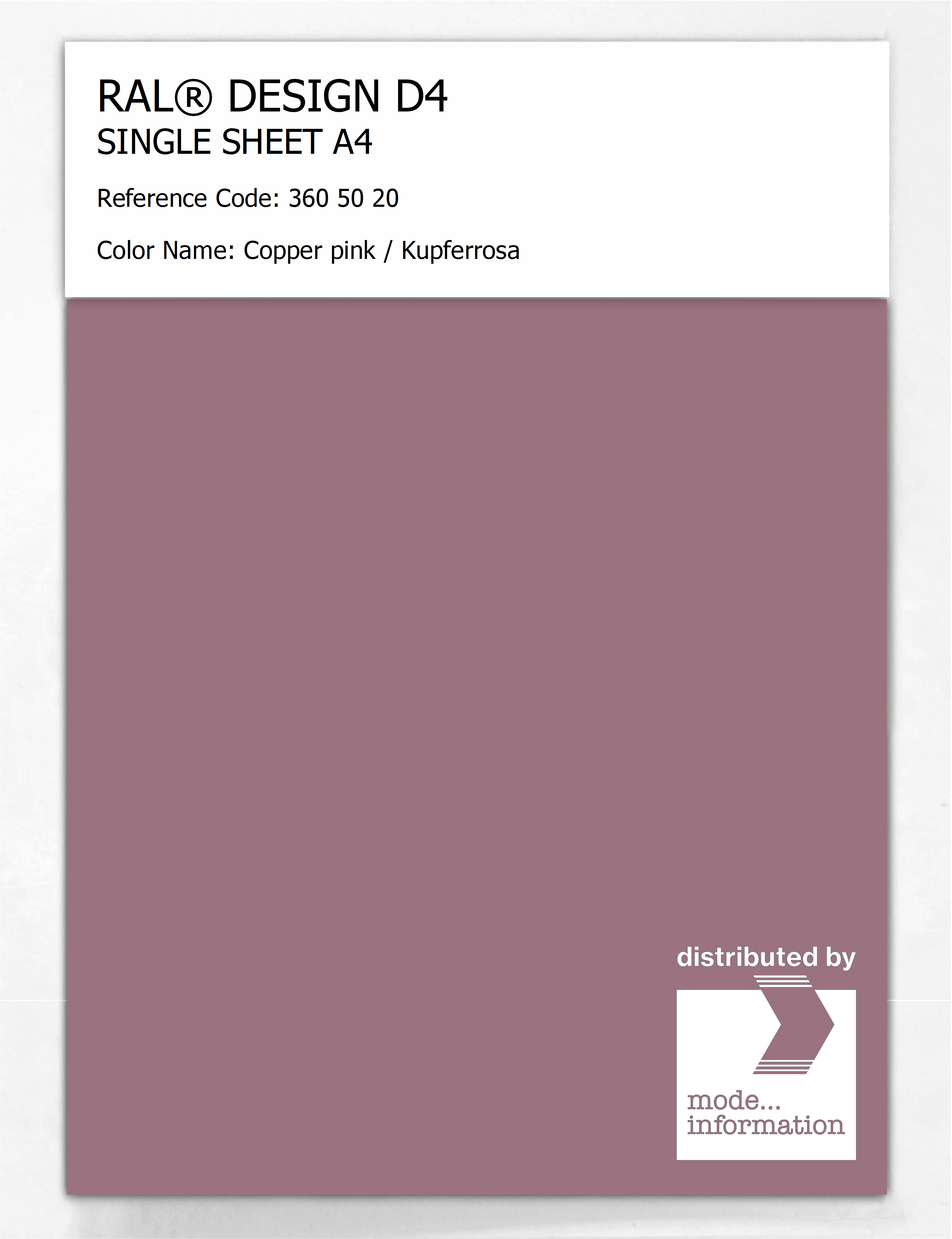 Product image 1 of the product “RAL® DESIGN D4 SINGLE SHEET A4 360 50 20 Copper pink / Kupferrosa ”